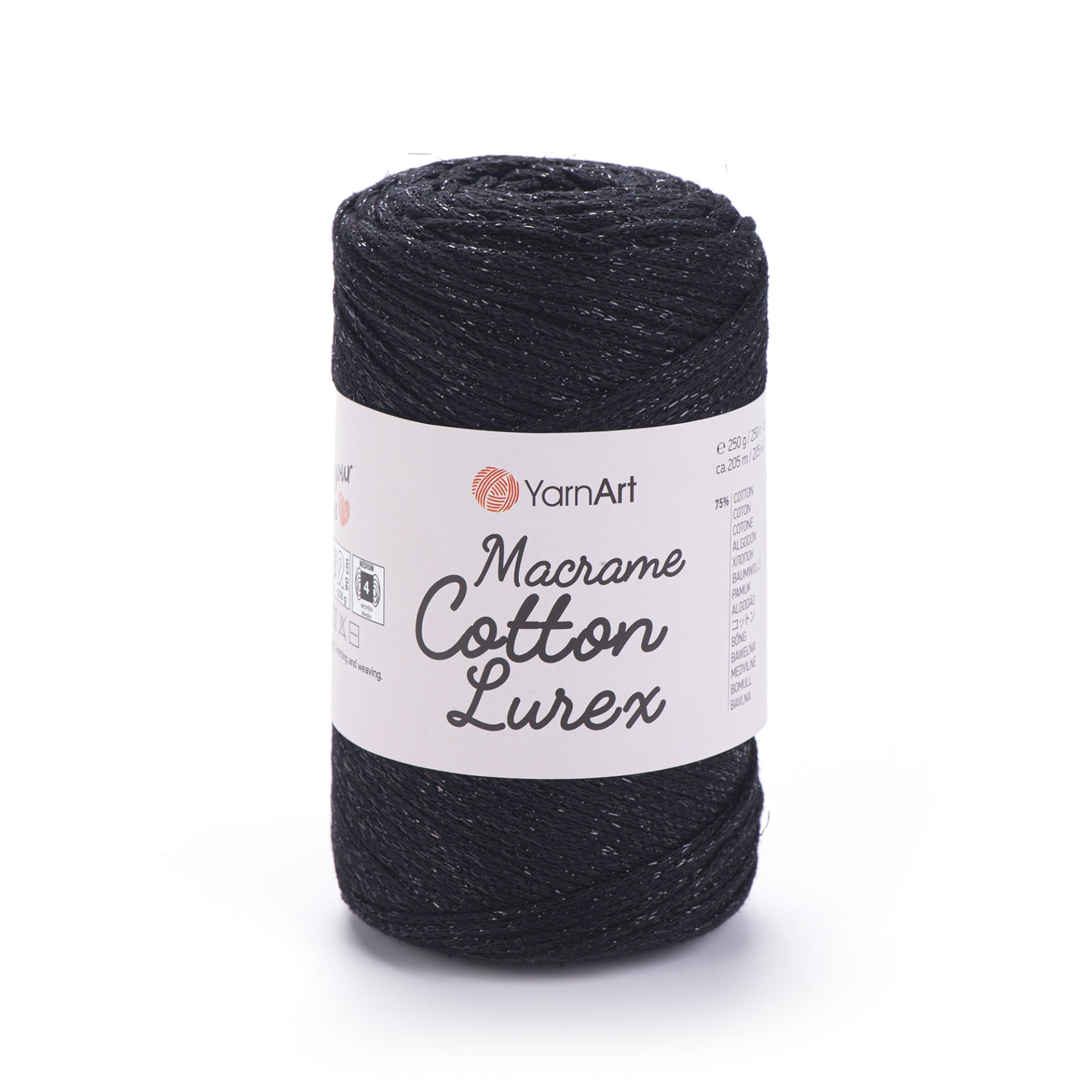 YARNART MACRAME COTTON LUREX - GLITTERY MACRAME CORD BLACK-GLITTERY - 722