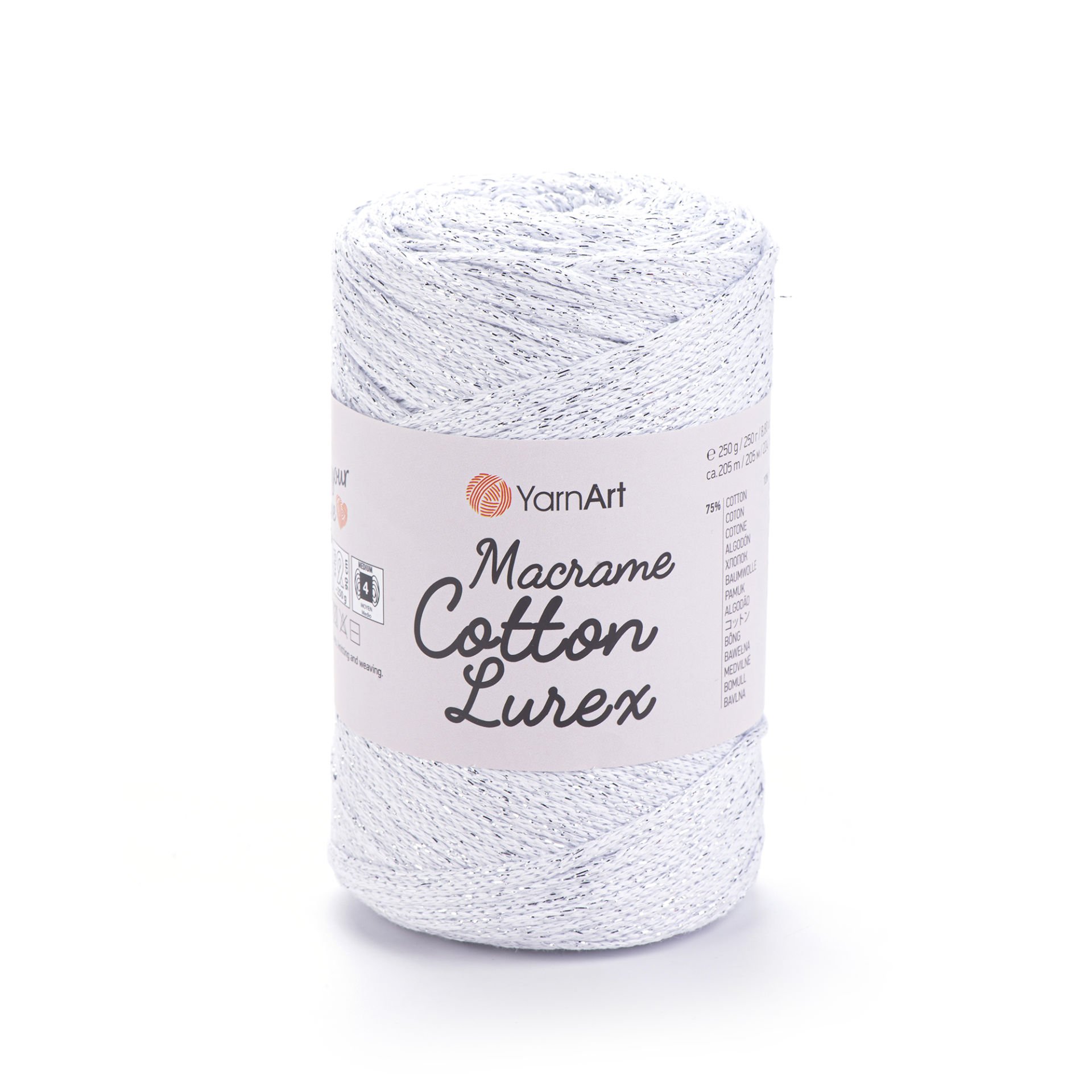 YARNART MACRAME COTTON LUREX - GLITTERY MACRAME CORD WHITE-SILVER GLITTERY - 720