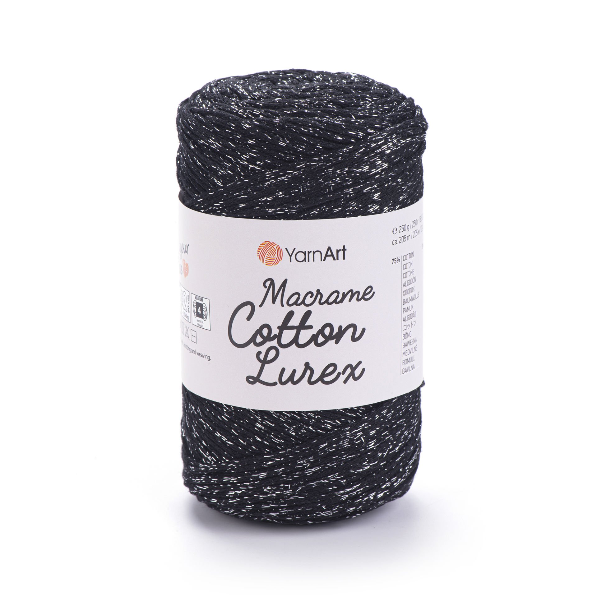 YARNART MACRAME COTTON LUREX - GLITTERY MACRAME CORD BLACK - 723