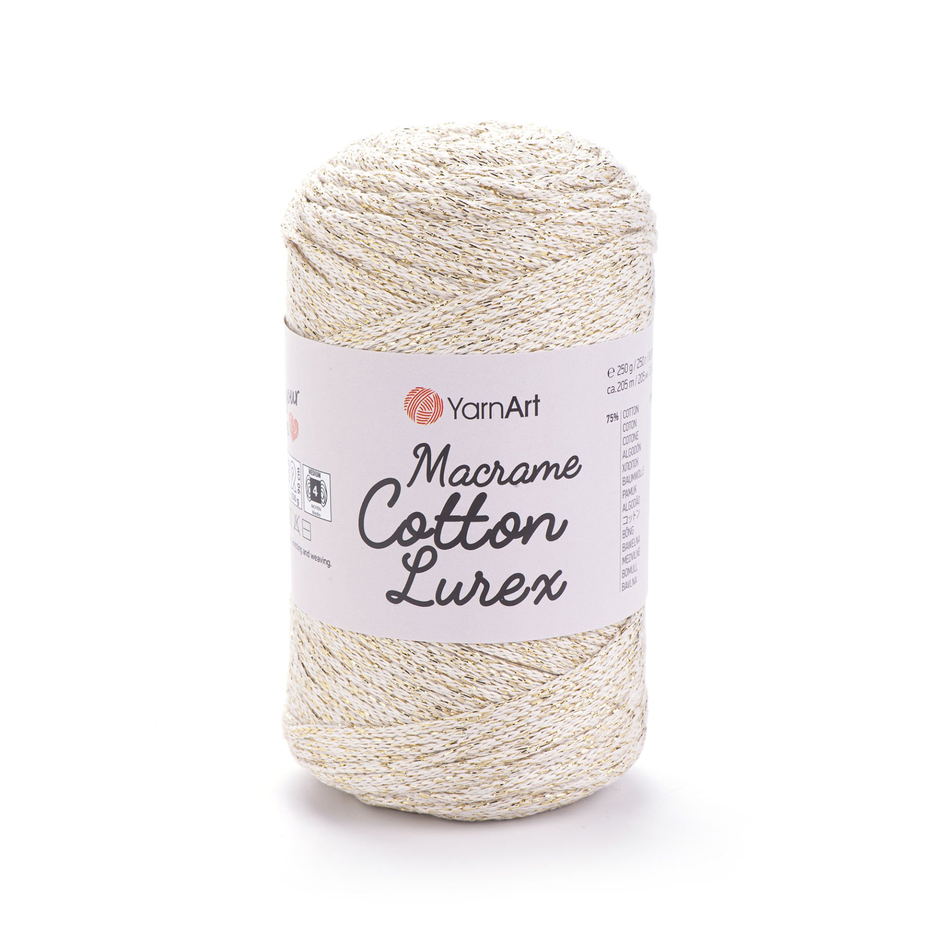 YARNART MACRAME COTTON LUREX - GLITTERY MACRAME CORD CREAM - 724