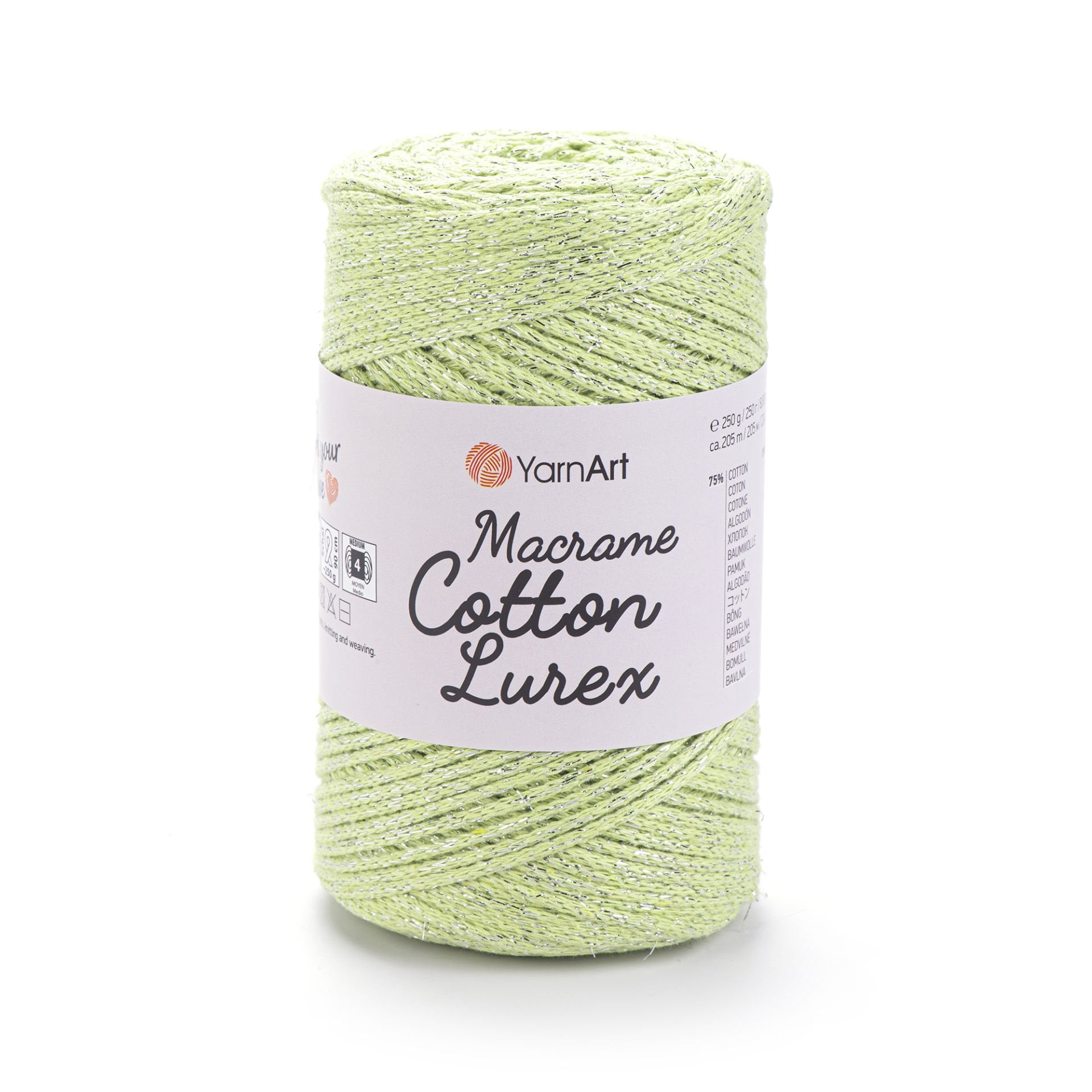 YARNART MACRAME COTTON LUREX - GLITTERY MACRAME CORD PISTACHIO - 726