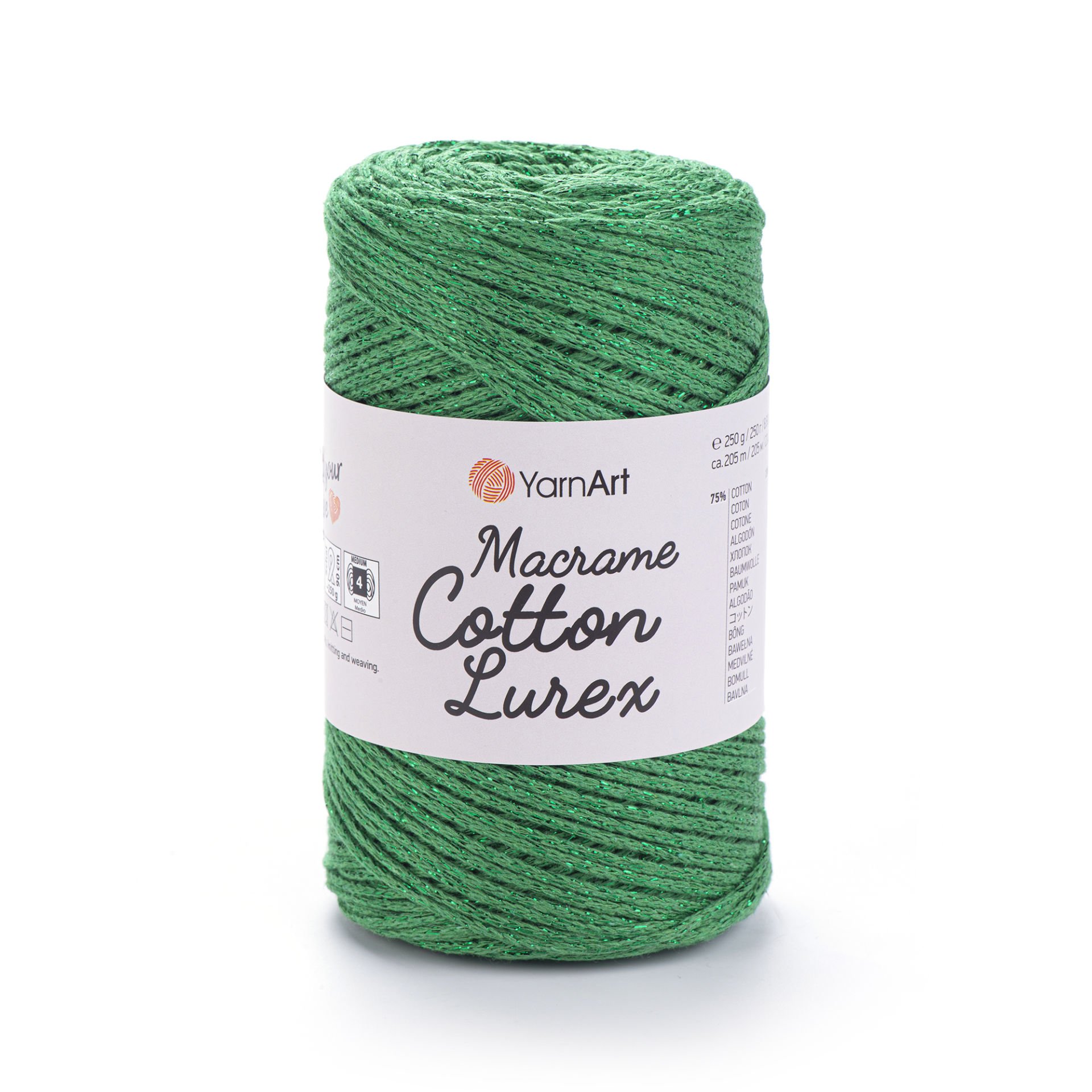 YARNART MACRAME COTTON LUREX - GLITTERY MACRAME CORD GREEN - 728