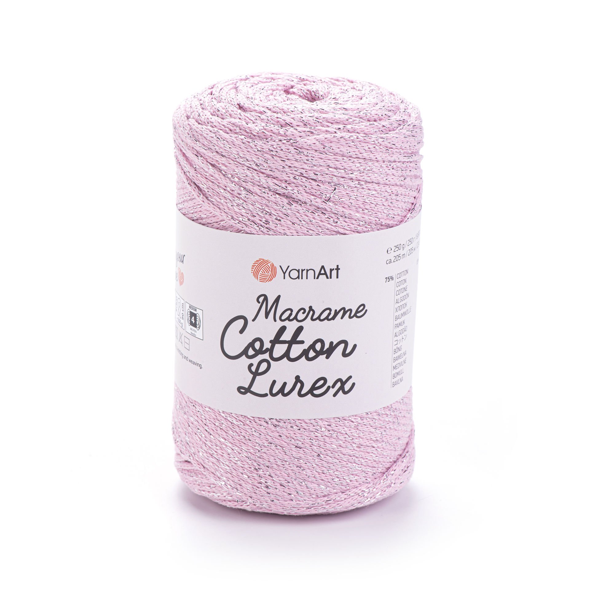 YARNART MACRAME COTTON LUREX - GLITTERY MACRAME CORD PINK - 732