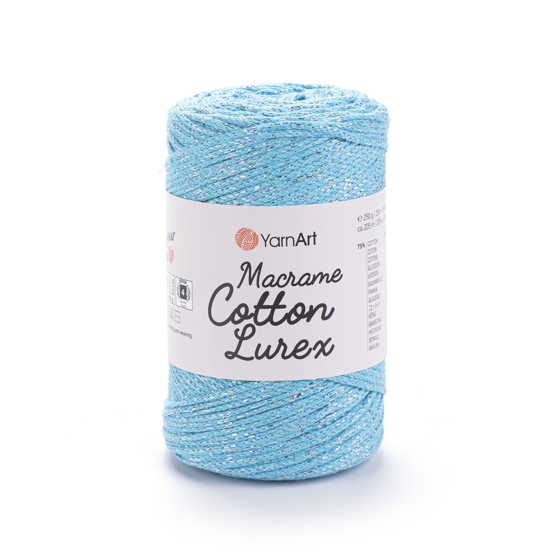 YARNART MACRAME COTTON LUREX - GLITTERY MACRAME CORD TURQUOISE - 733