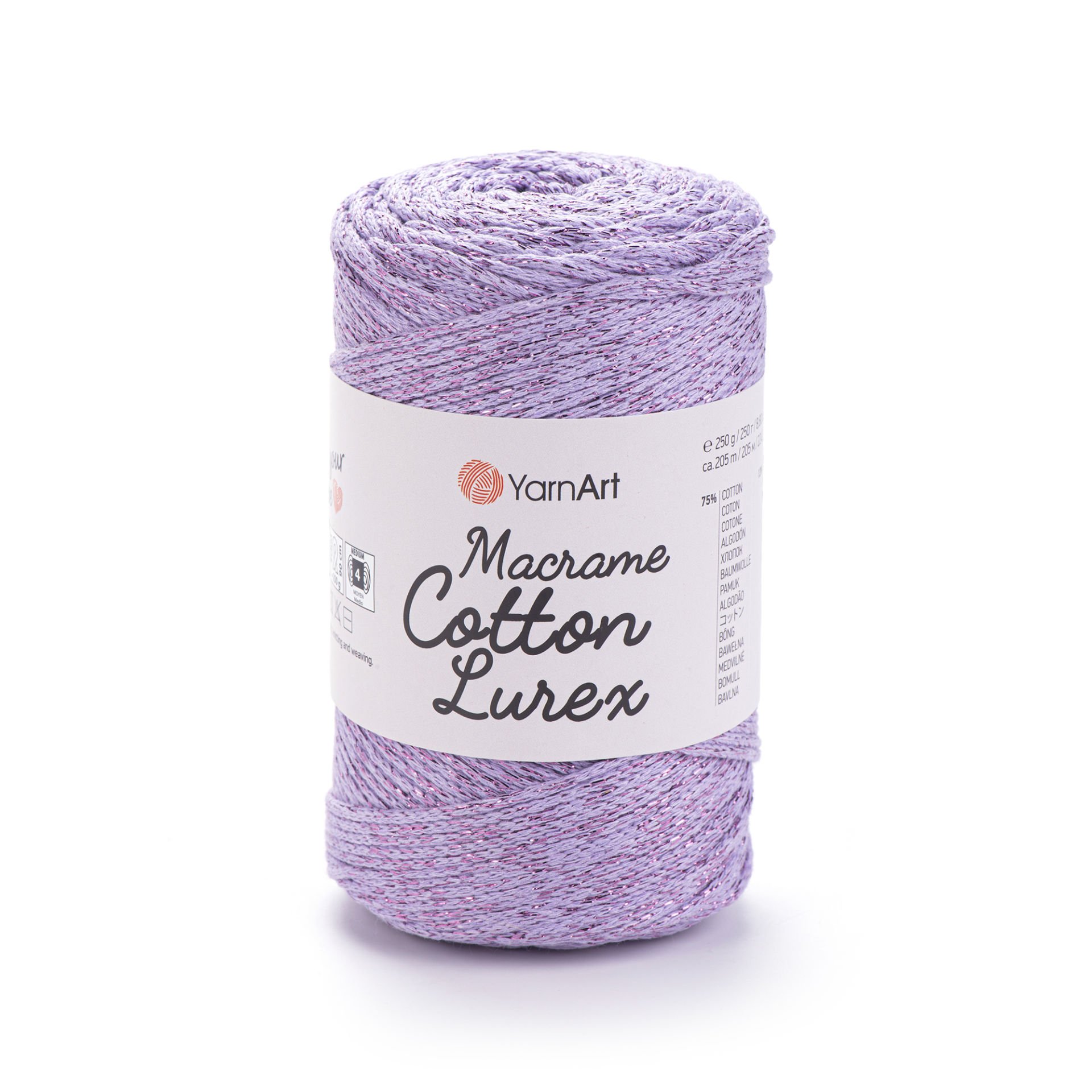 YARNART MACRAME COTTON LUREX - GLITTERY MACRAME CORD LILAC - 734