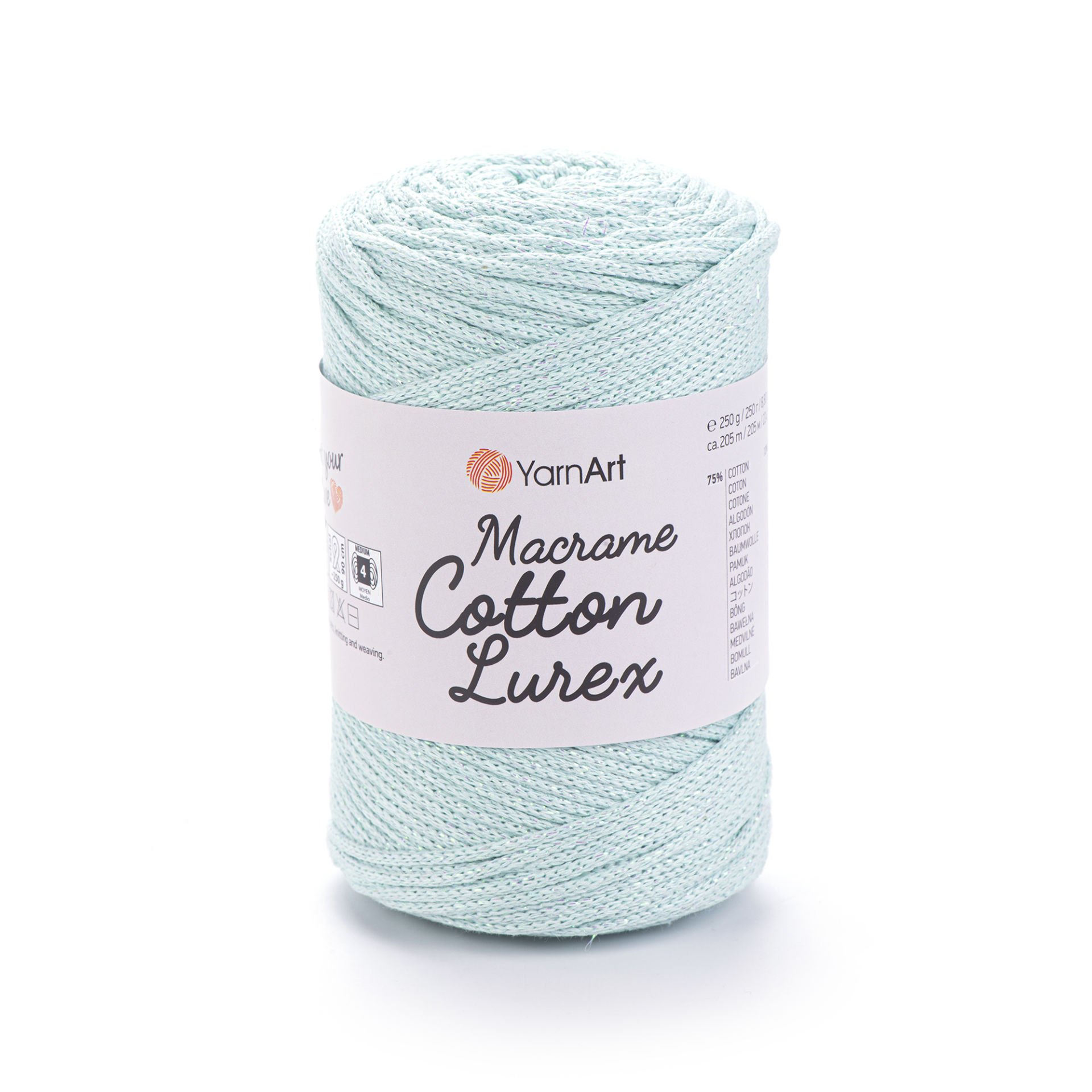 YARNART MACRAME COTTON LUREX - GLITTERY MACRAME CORD CYAN - 738