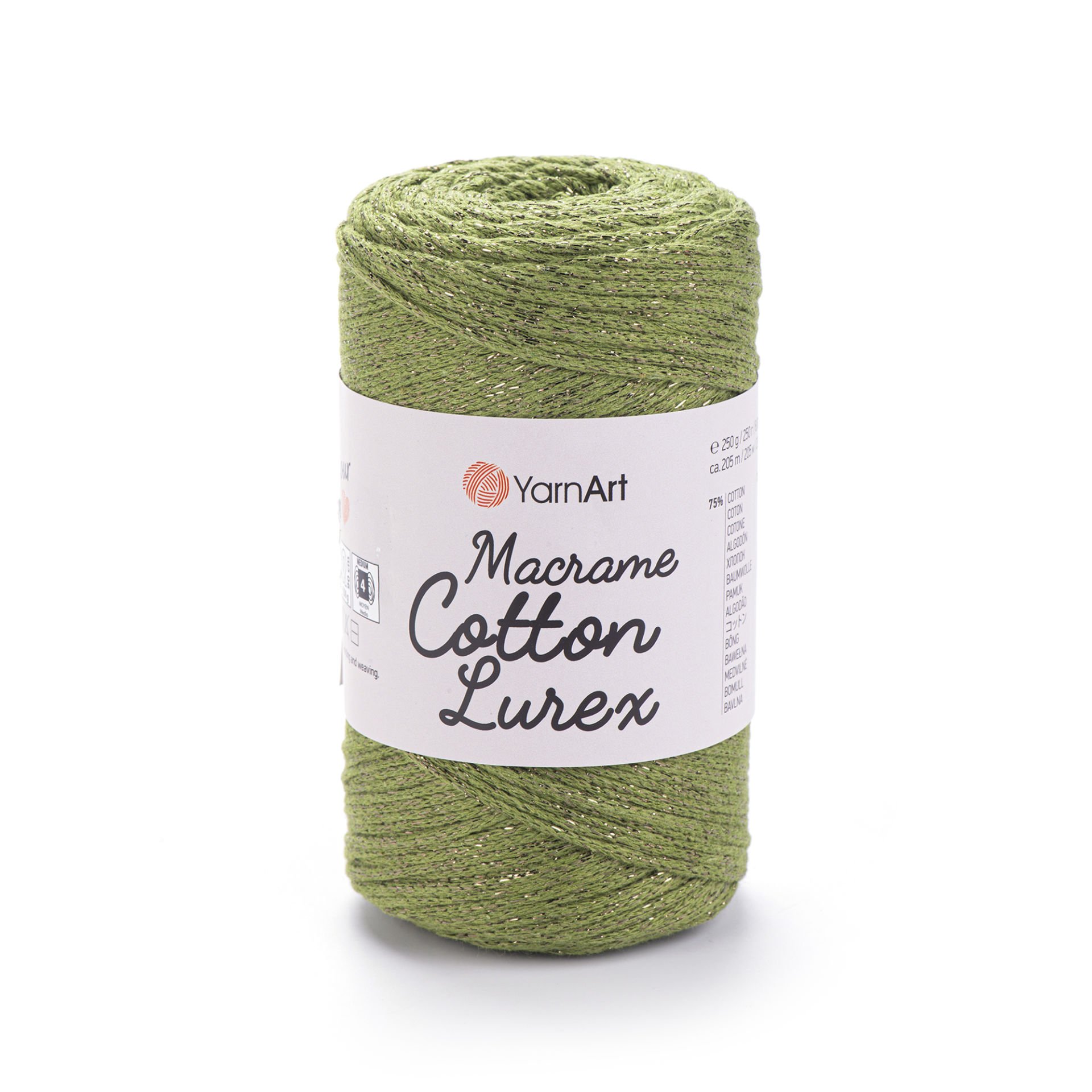 YARNART MACRAME COTTON LUREX - GLITTERY MACRAME CORD OLIVE GREEN - 741