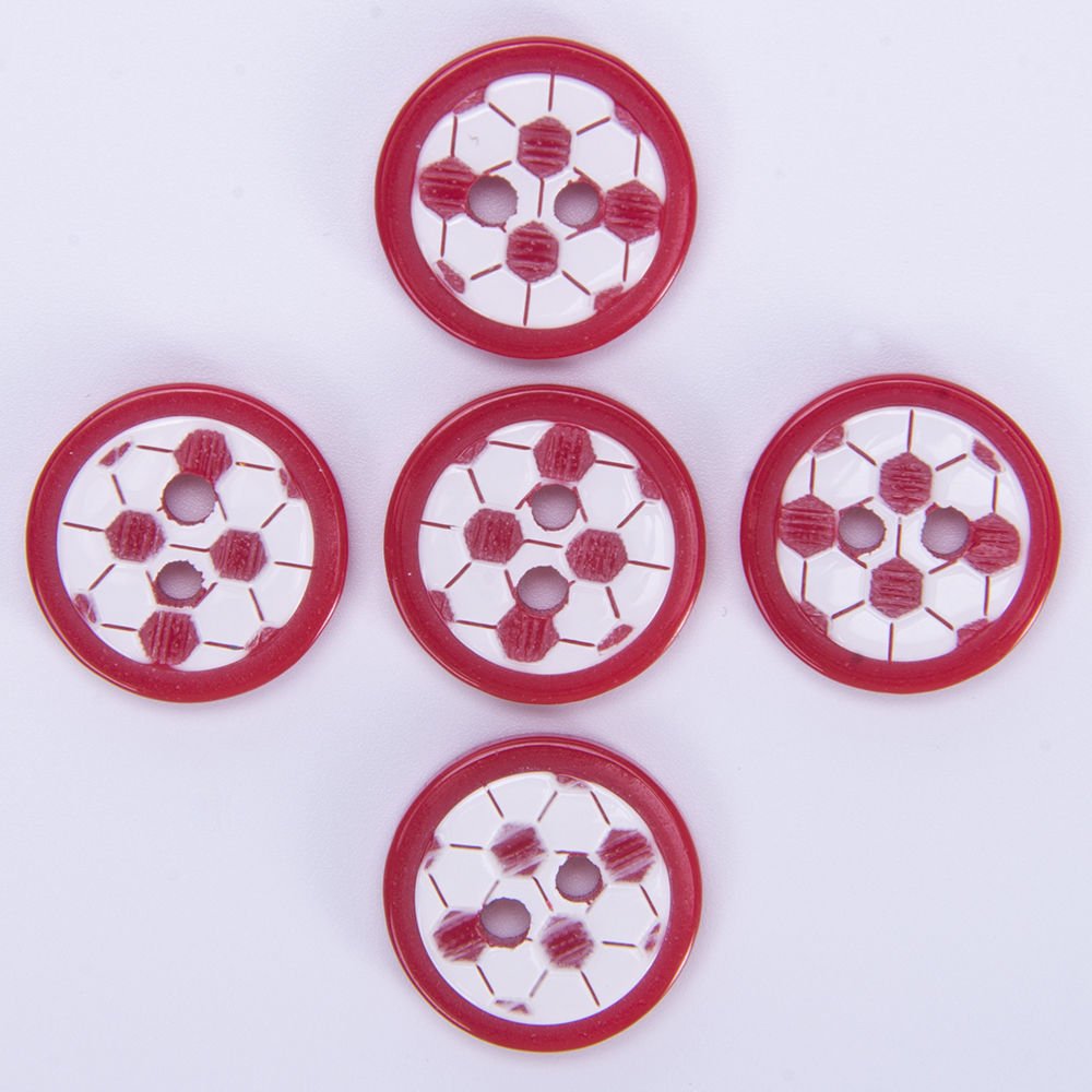 BABY BUTTONS - FOOTBALL - 14 MM - 5 PCS RED-WHITE