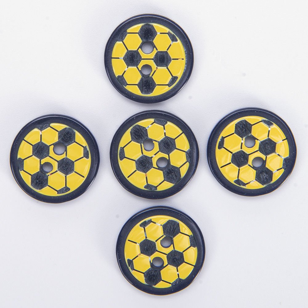 BABY BUTTONS - FOOTBALL - 14 MM - 5 PCS YELLOW-NAVY