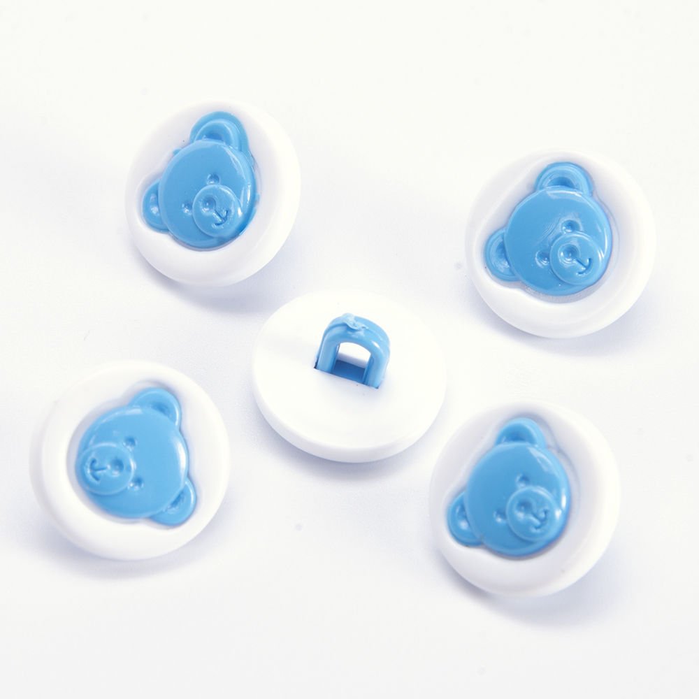 TEDDY BEAR BABY BUTTONS - 14 MM - 5 PCS BLUE
