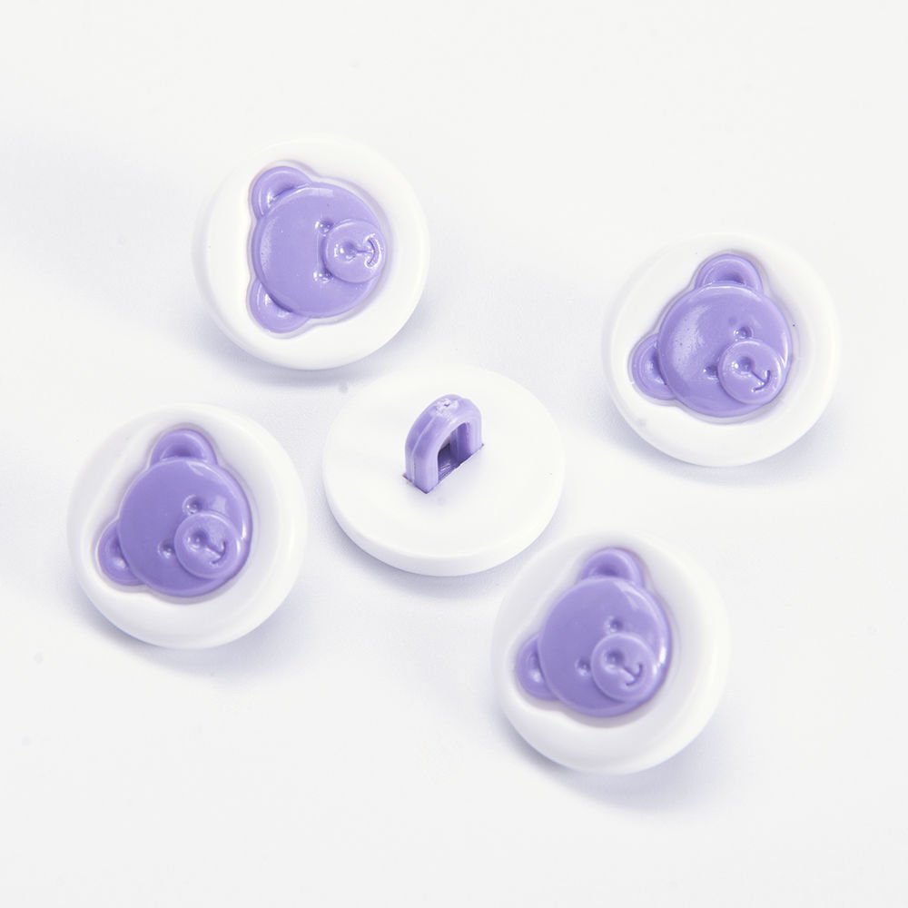 TEDDY BEAR BABY BUTTONS - 14 MM - 5 PCS PURPLE