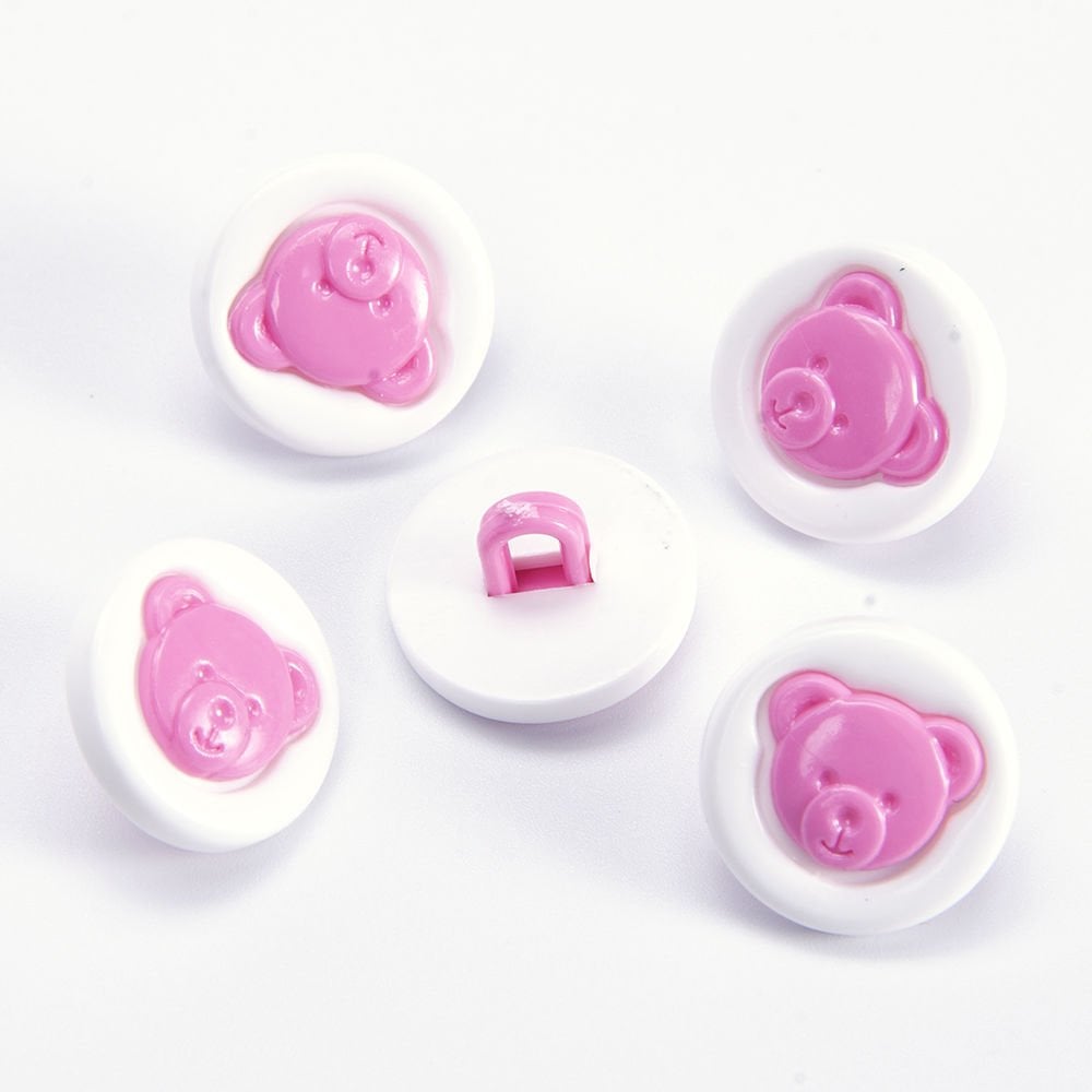 TEDDY BEAR BABY BUTTONS - 14 MM - 5 PCS PINK