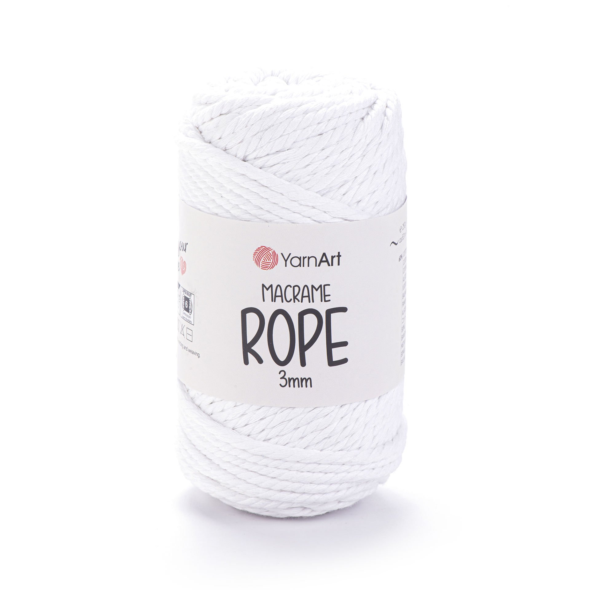 YARNART MACRAME ROPE 3 MM - MACRAME CORD WHITE - 751