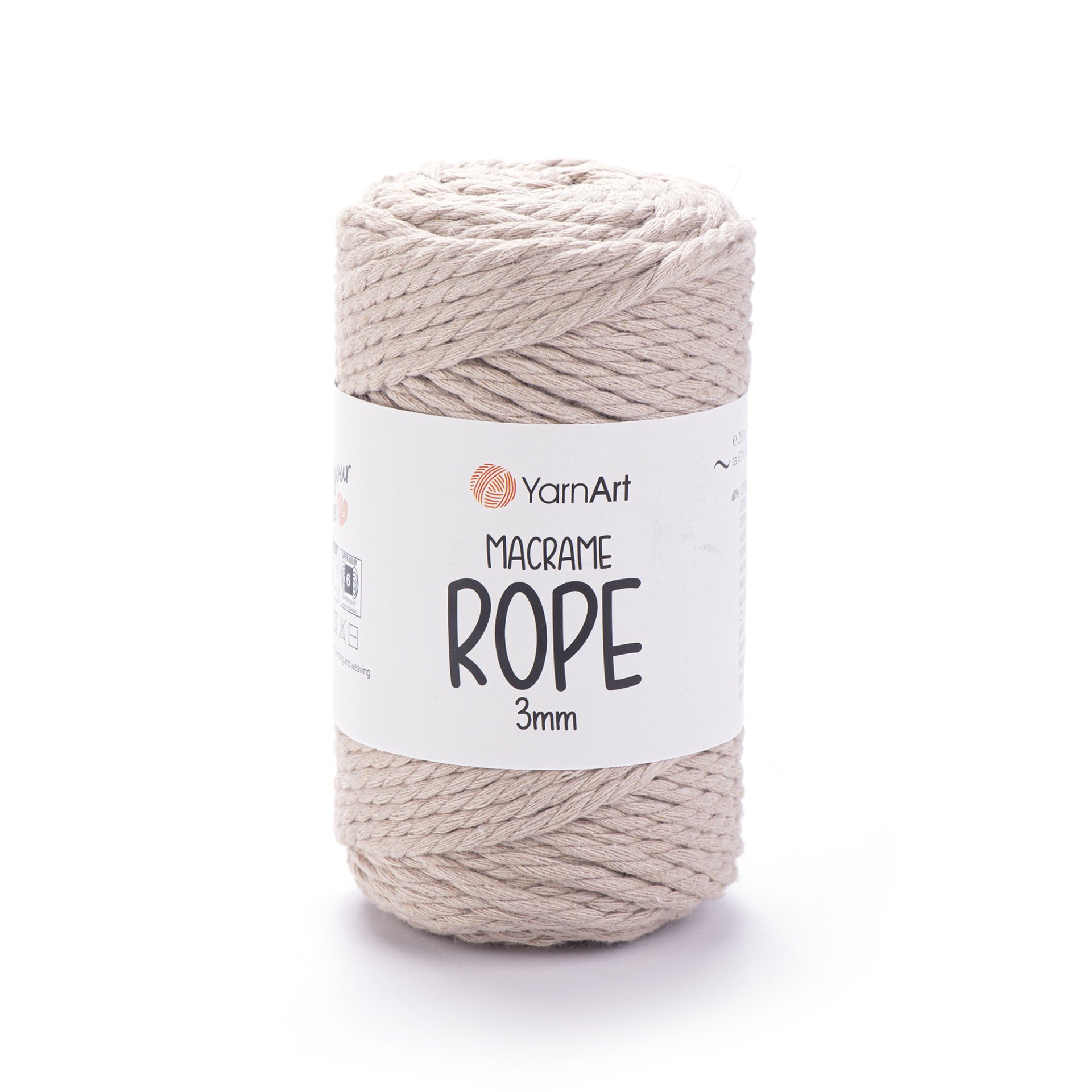 YARNART MACRAME ROPE 3 MM - MACRAME CORD CREAM - 753