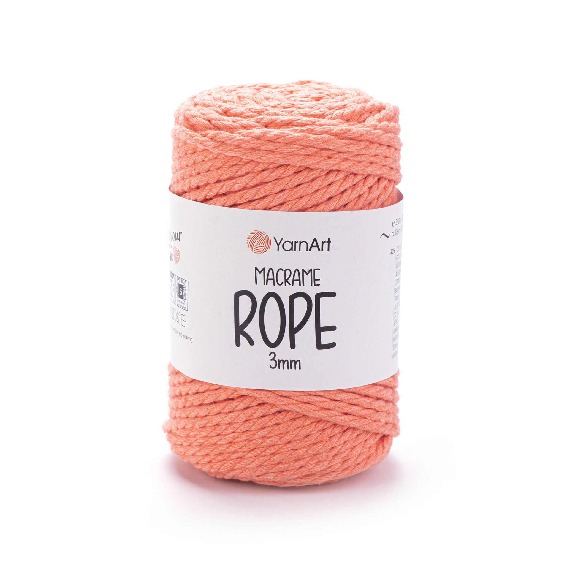 YARNART MACRAME ROPE 3 MM - MACRAME CORD SALMON - 767