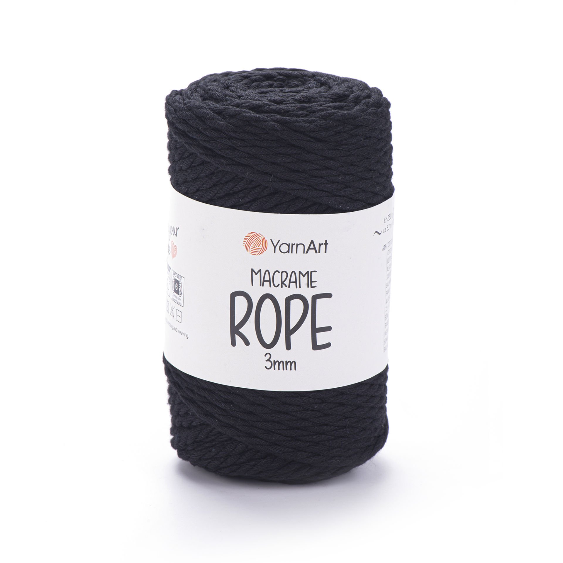 YARNART MACRAME ROPE 3 MM - MACRAME CORD BLACK - 750