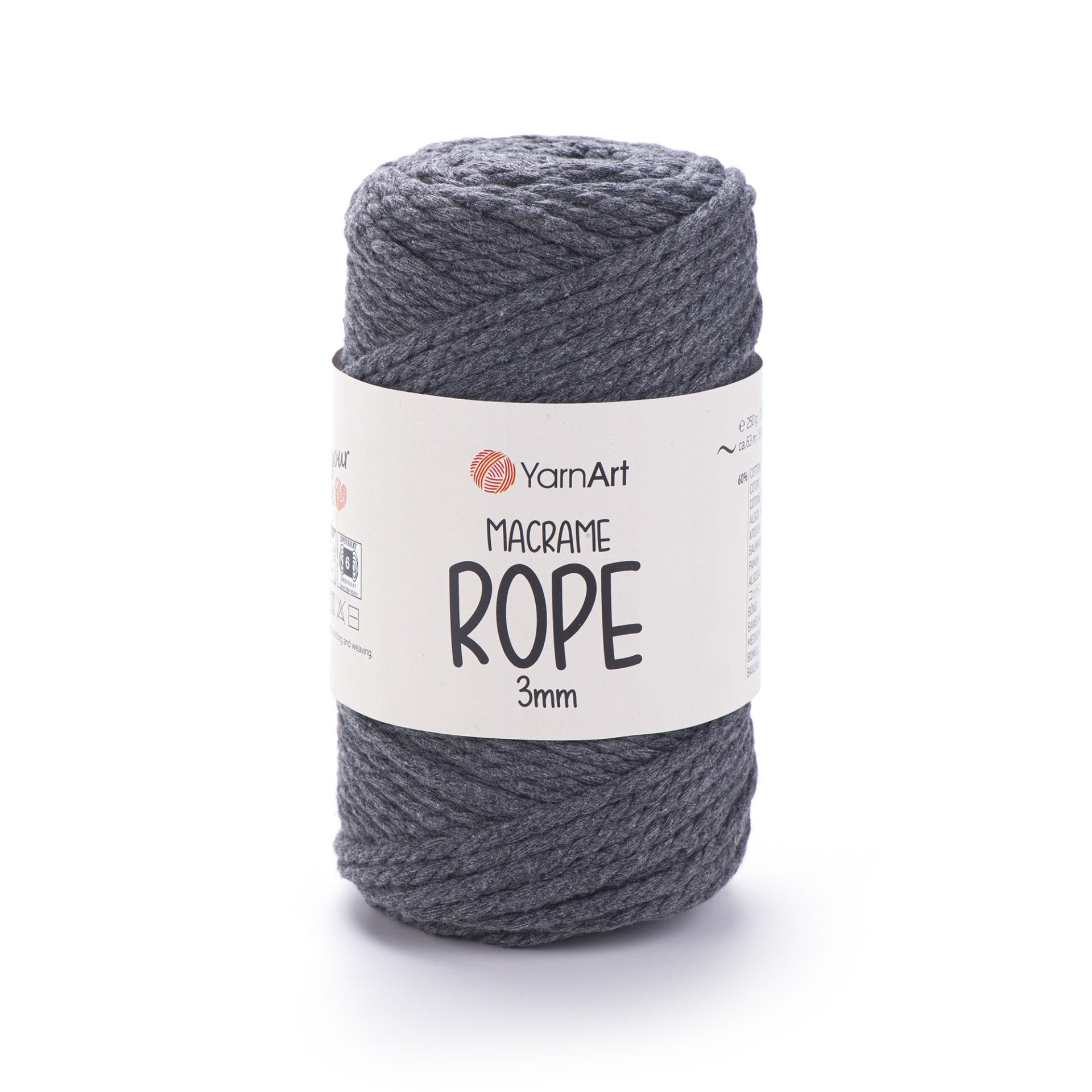 YARNART MACRAME ROPE 3 MM - MACRAME CORD ANTHRACITE - 758