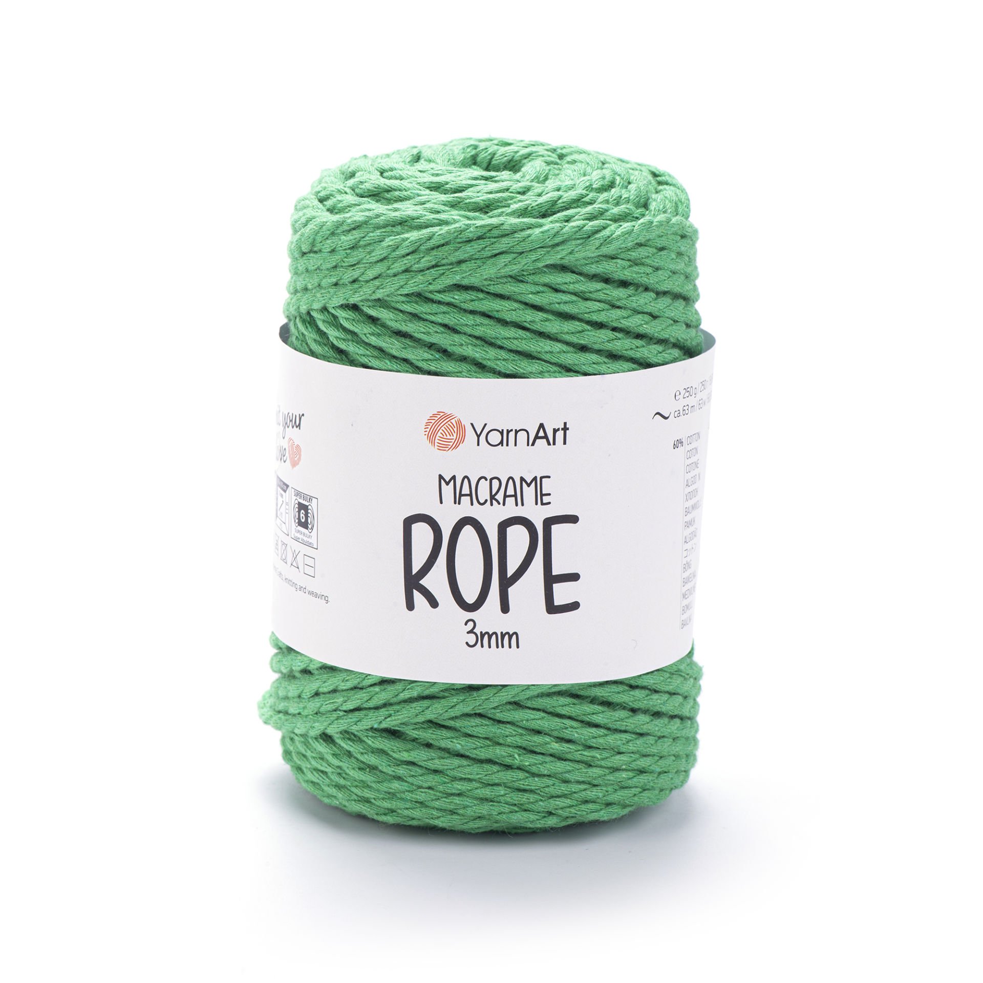 YARNART MACRAME ROPE 3 MM - MACRAME CORD DARK GREEN - 759