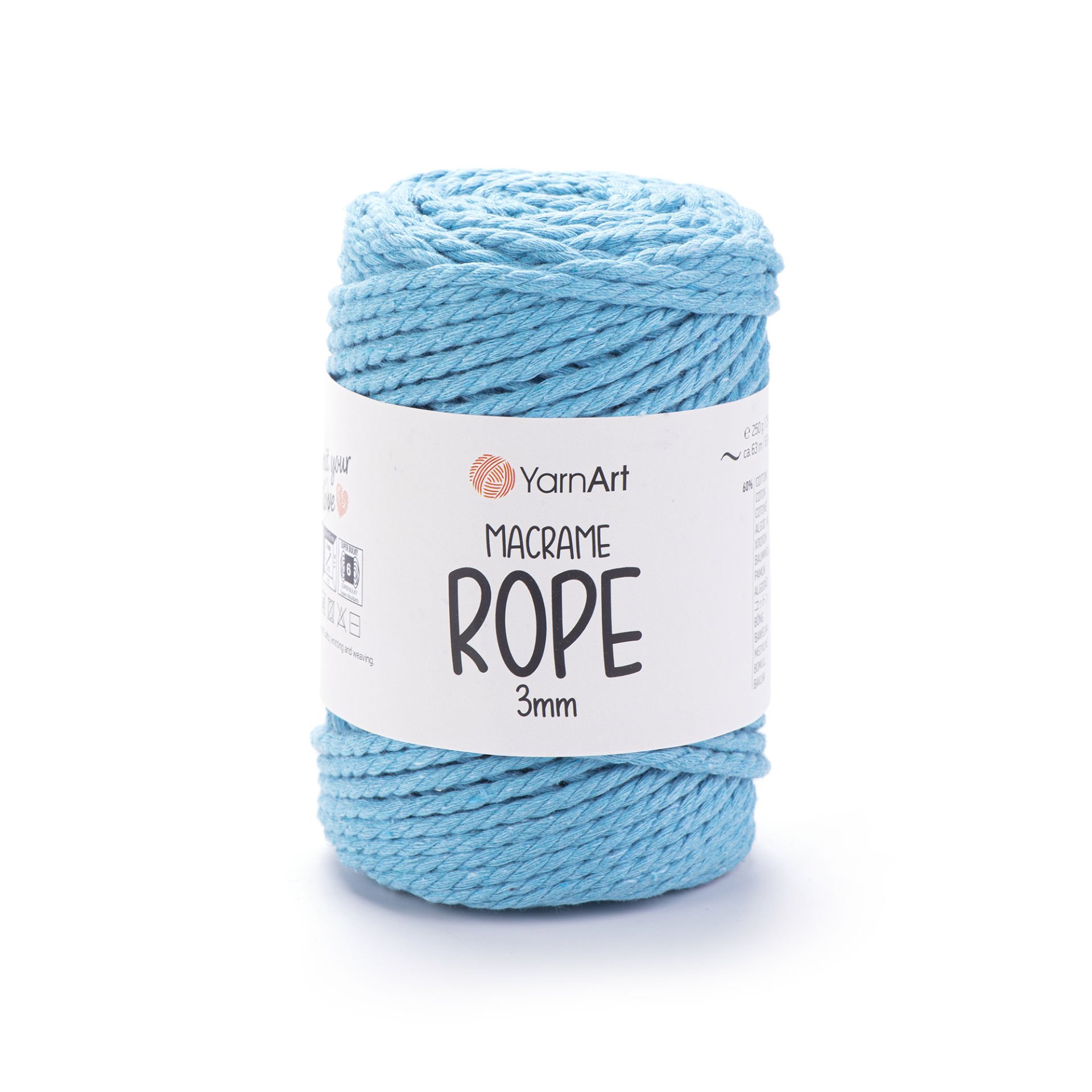 YARNART MACRAME ROPE 3 MM - MACRAME CORD BLUE - 763