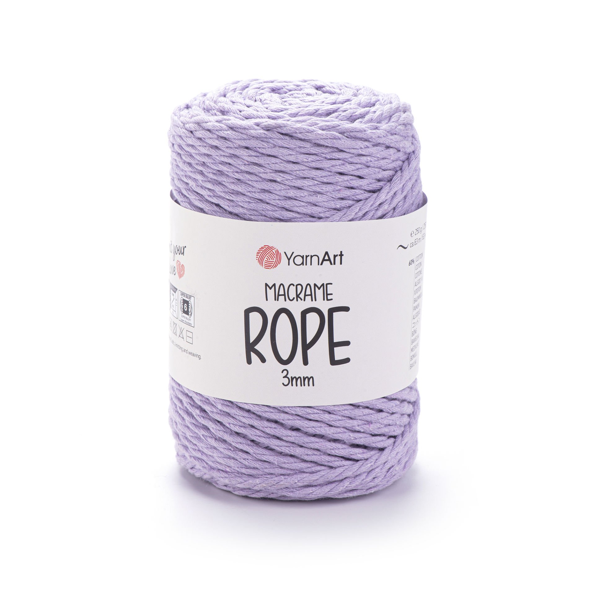 YARNART MACRAME ROPE 3 MM - MACRAME CORD LILAC - 765