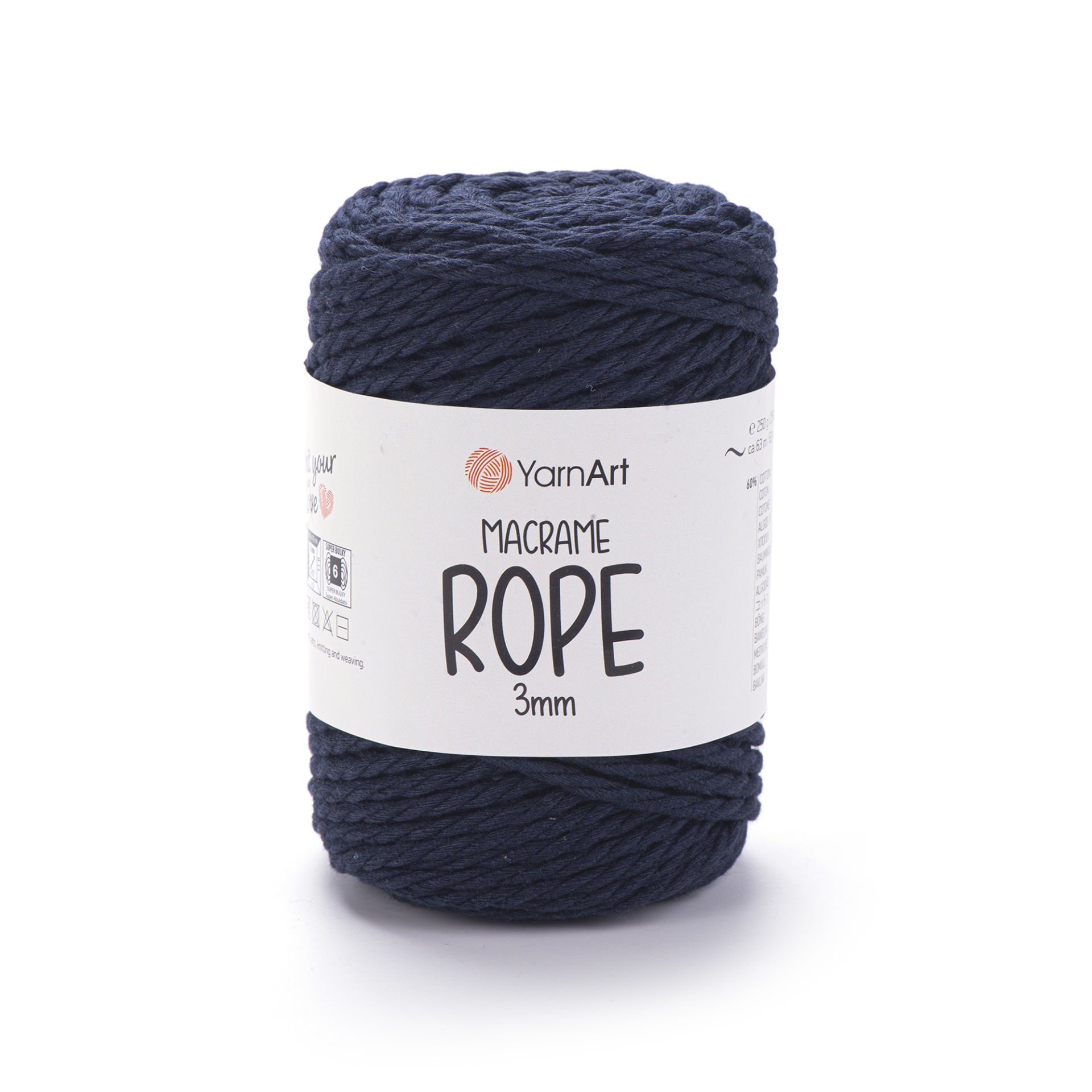 YARNART MACRAME ROPE 3 MM - MACRAME CORD NAVY - 784