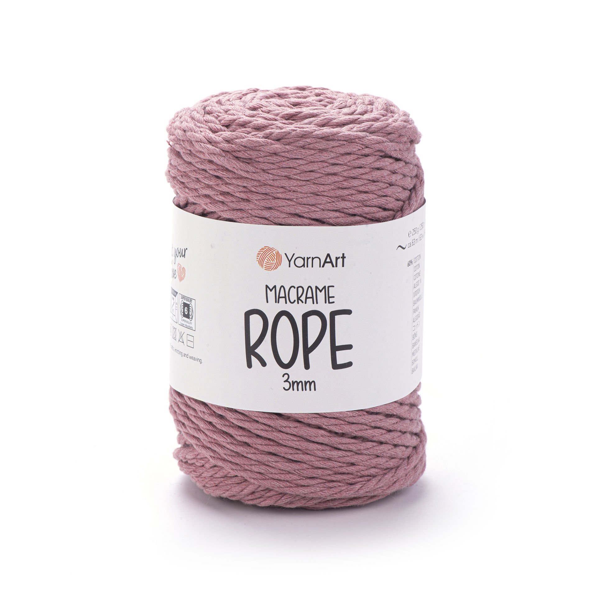 YARNART MACRAME ROPE 3 MM - MACRAME CORD DUSTY ROSE - 792