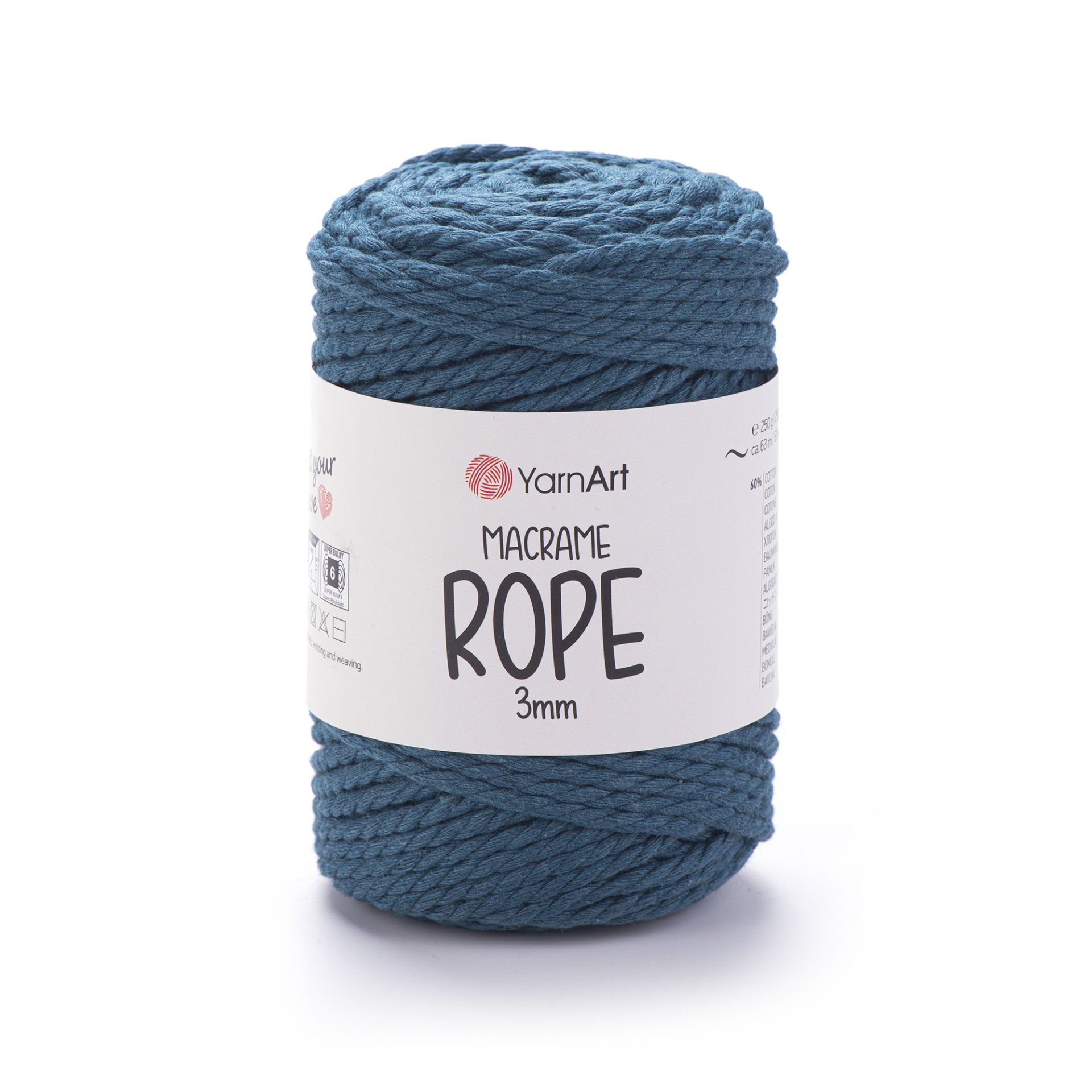 YARNART MACRAME ROPE 3 MM - MACRAME CORD PETROL BLUE - 789