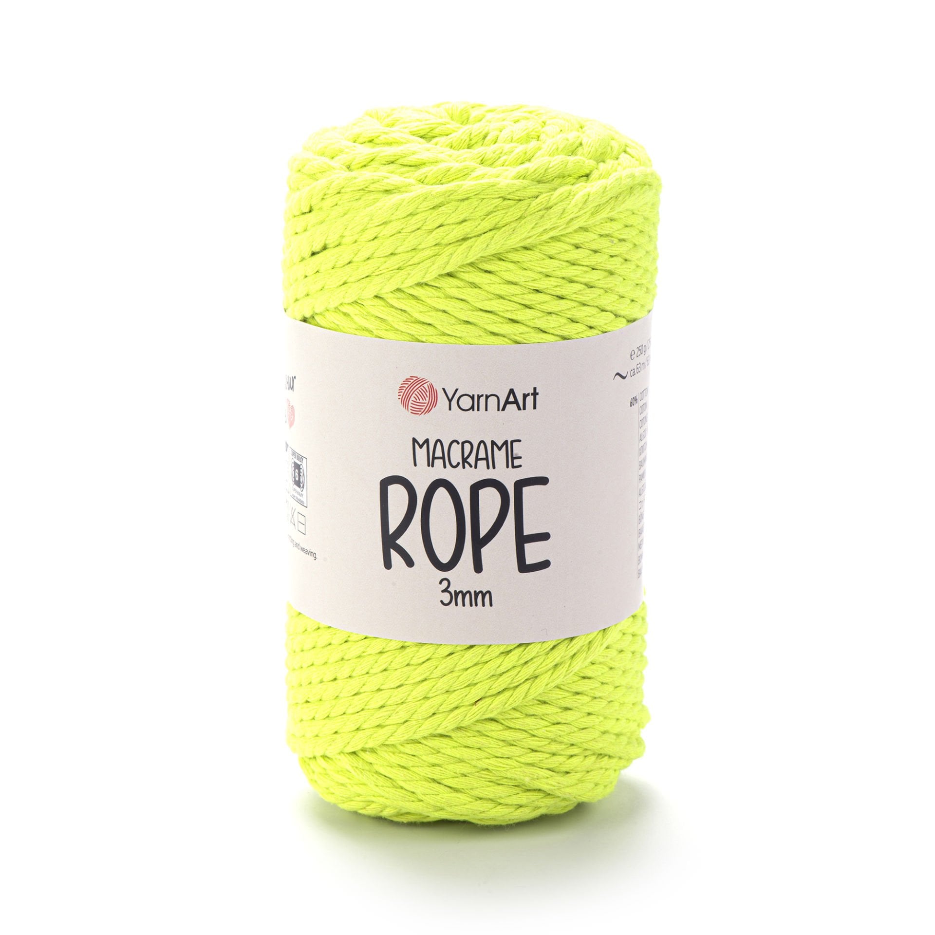 YARNART MACRAME ROPE 3 MM - MACRAME CORD NEON GREEN - 801