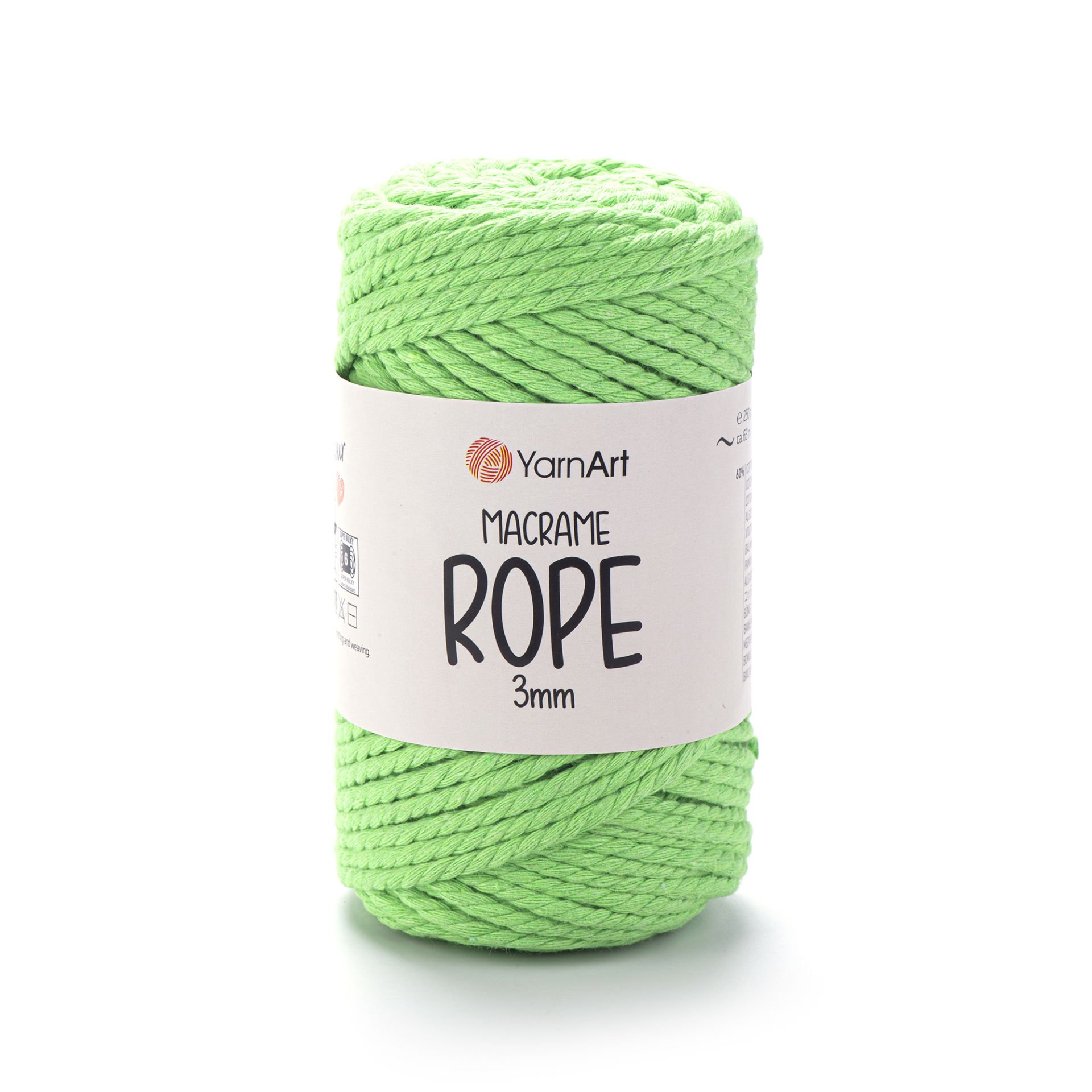 YARNART MACRAME ROPE 3 MM - MACRAME CORD GREEN - 802