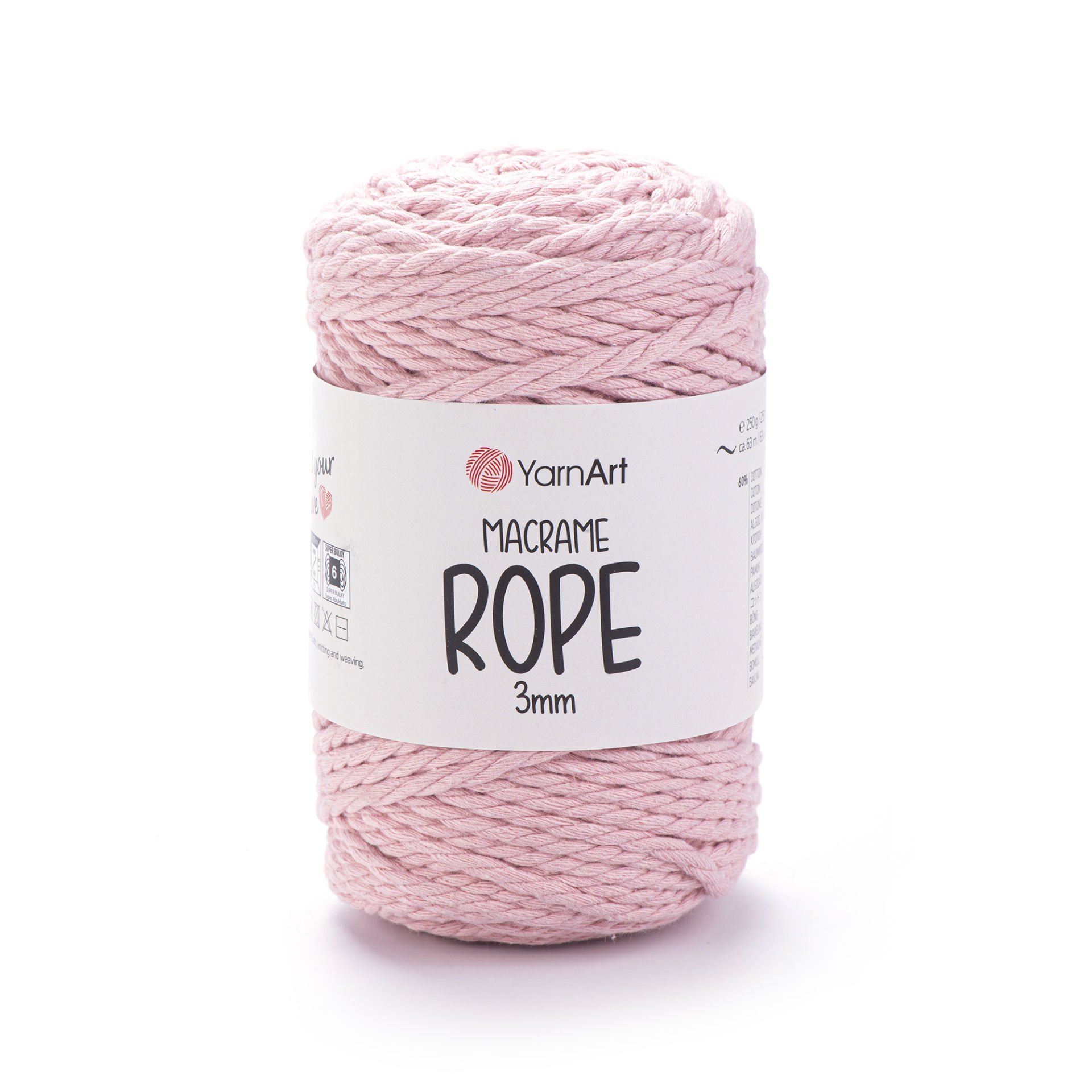 YARNART MACRAME ROPE 3 MM - MACRAME CORD PINK - 762