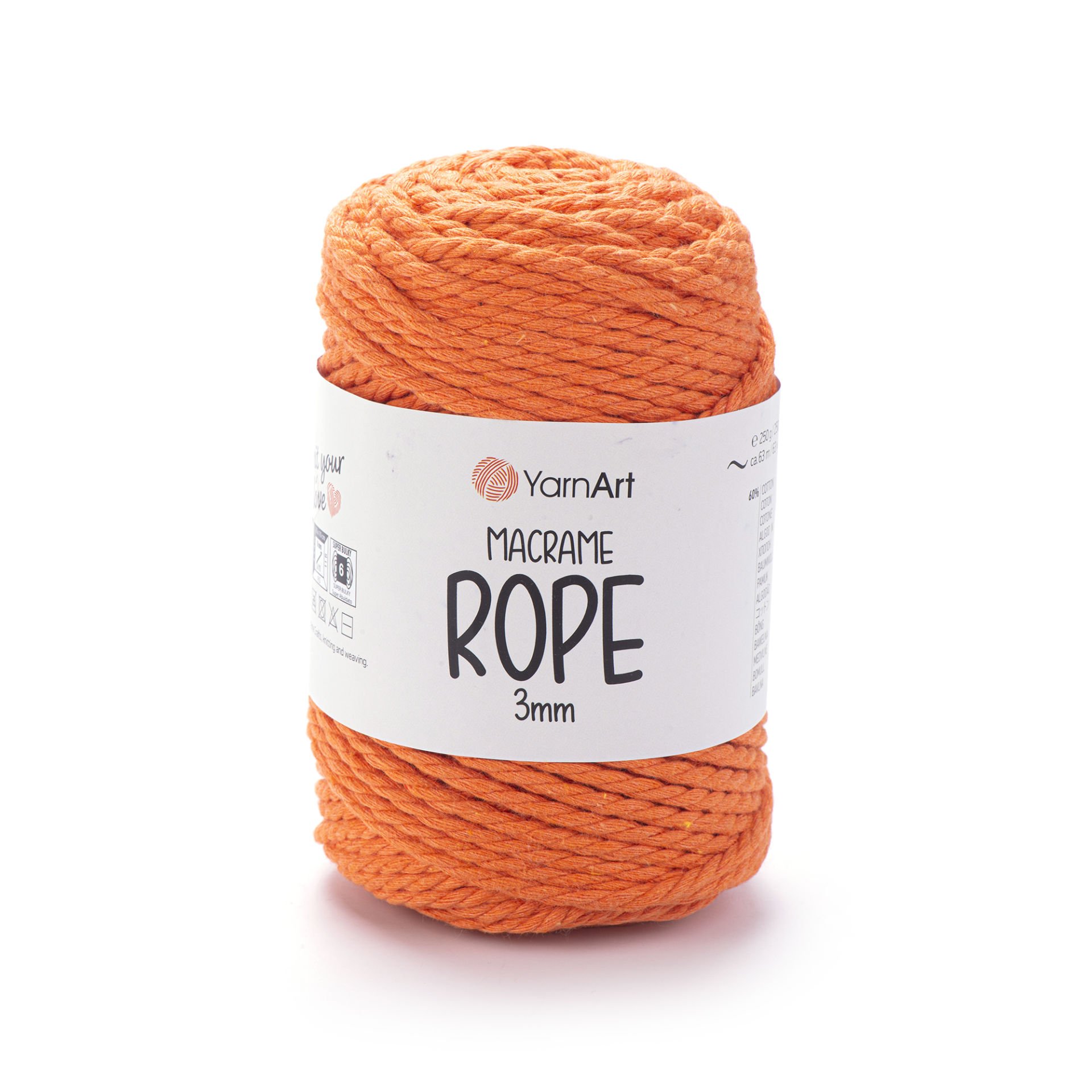YARNART MACRAME ROPE 3 MM - MACRAME CORD REDDISH ORANGE - 770