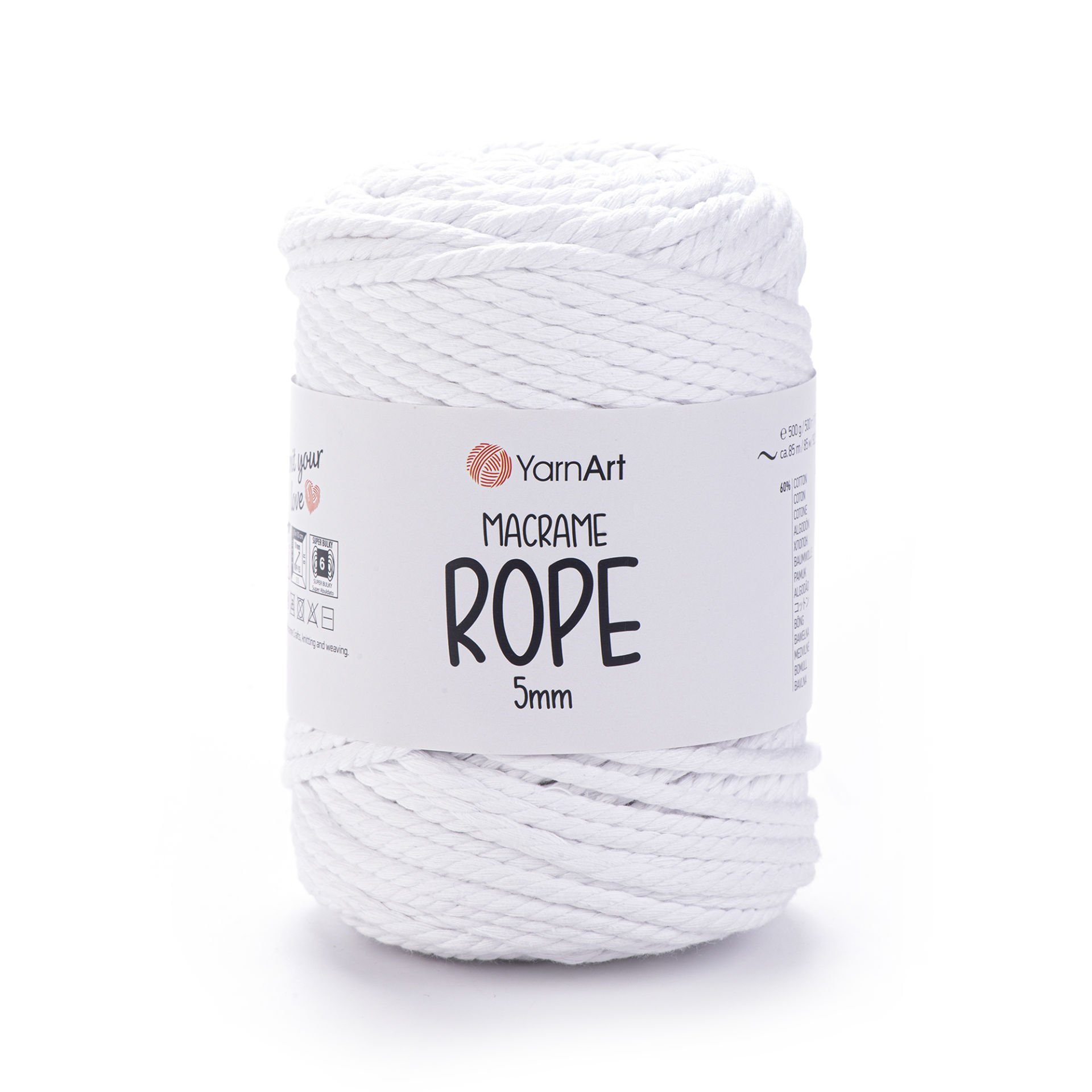 YARNART MACRAME ROPE 5 MM - MACRAME CORD WHITE - 751