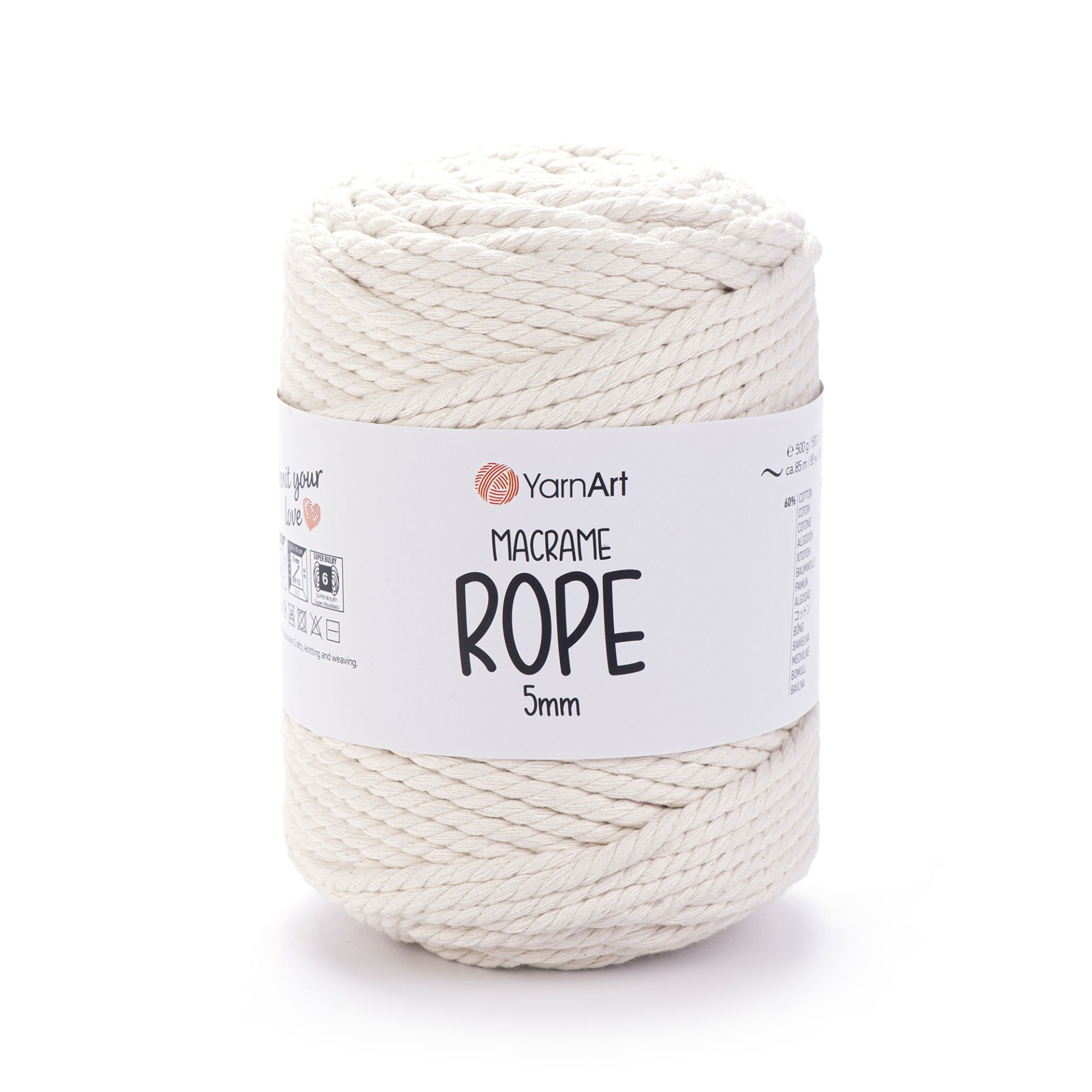YARNART MACRAME ROPE 5 MM - MACRAME CORD OFF-WHITE - 752