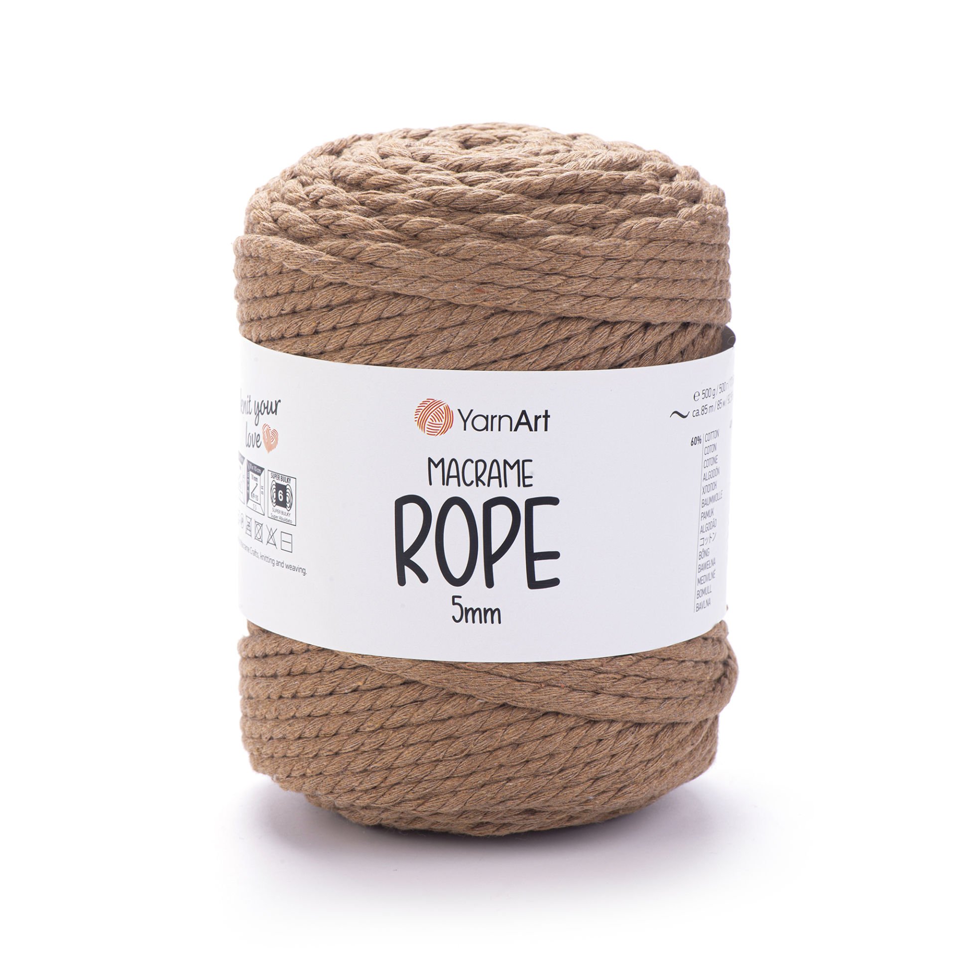 YARNART MACRAME ROPE 5 MM - MACRAME CORD TAUPE - 788
