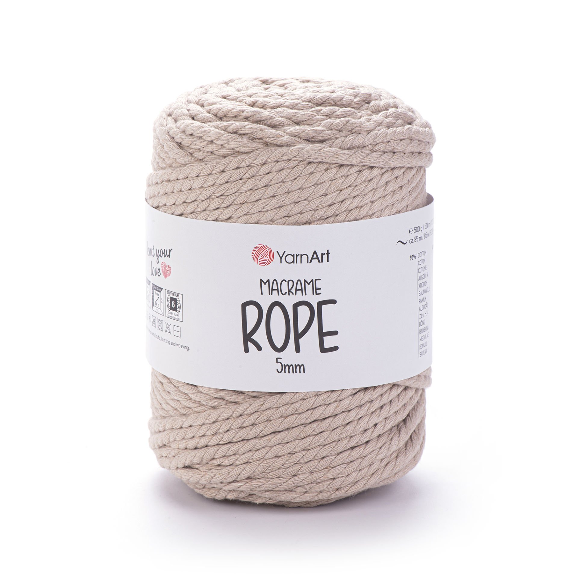 YARNART MACRAME ROPE 5 MM - MACRAME CORD BEIGE - 753