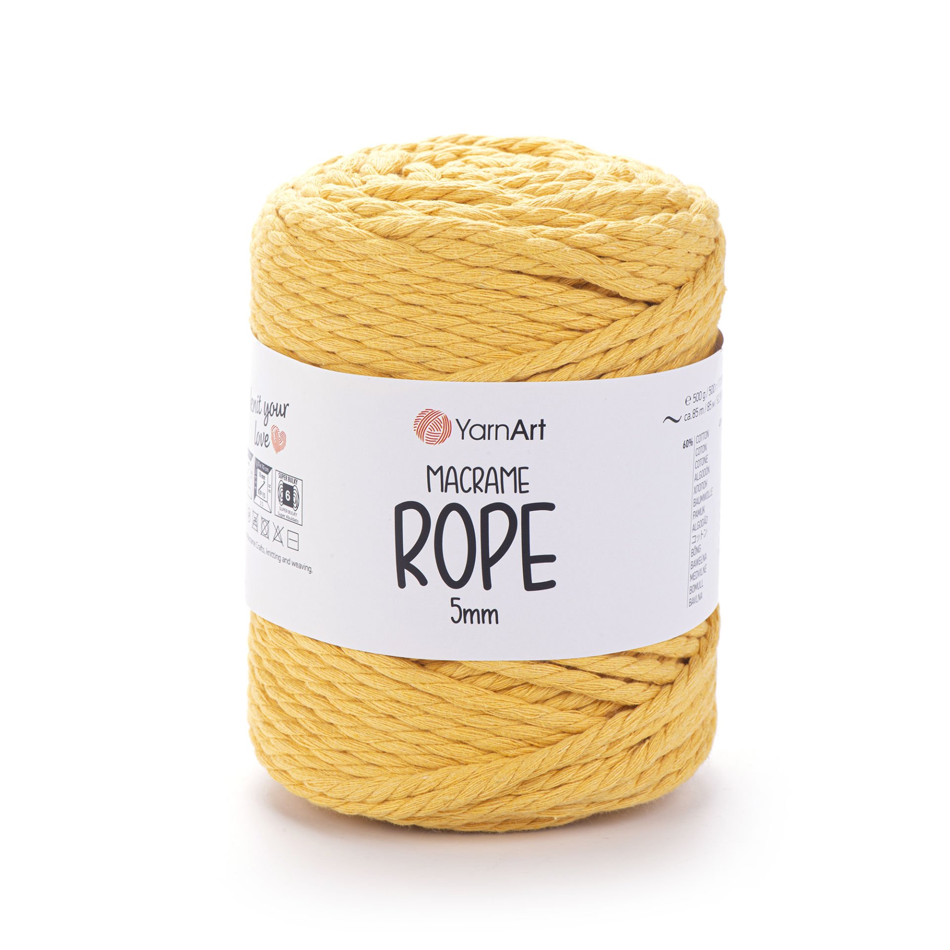 YARNART MACRAME ROPE 5 MM - MACRAME CORD MUSTARD - 764