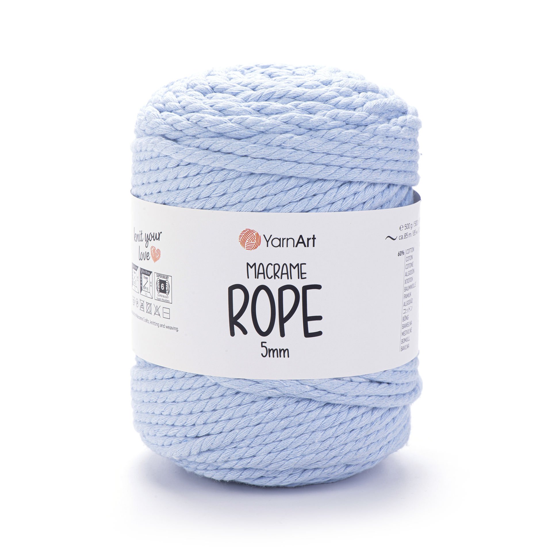 YARNART MACRAME ROPE 5 MM - MACRAME CORD LIGHT BLUE - 760