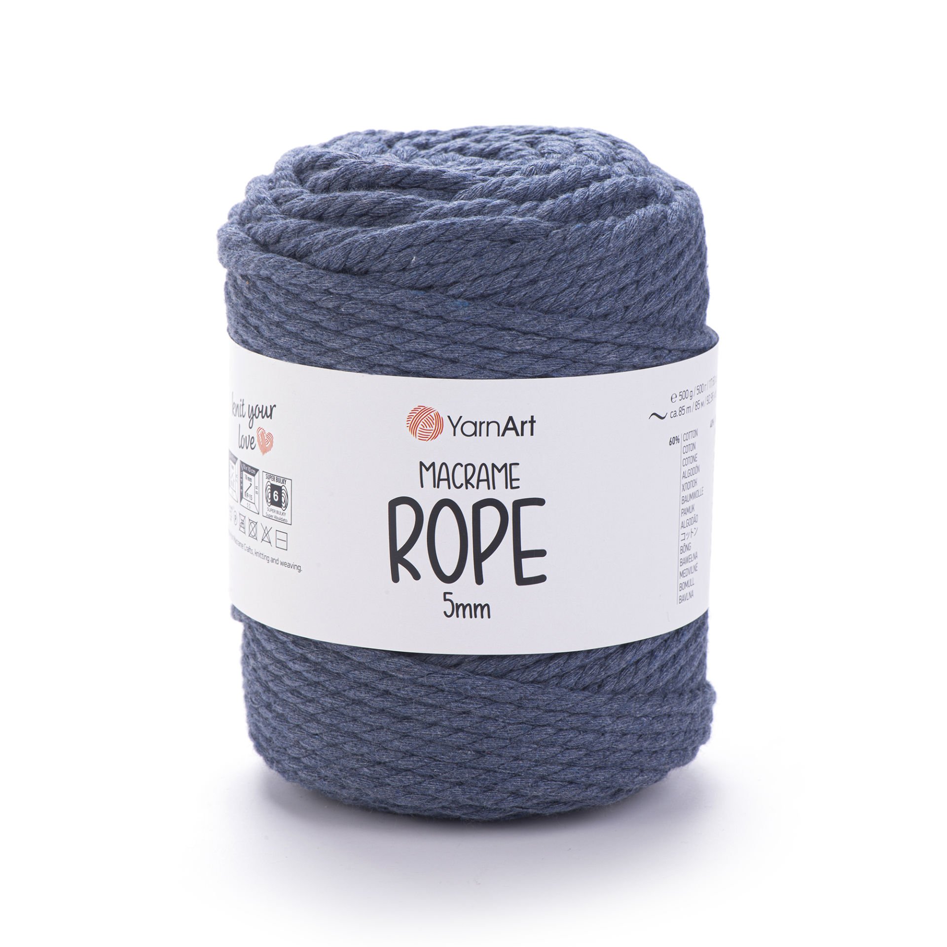 YARNART MACRAME ROPE 5 MM - MACRAME CORD DENIM BLUE - 761