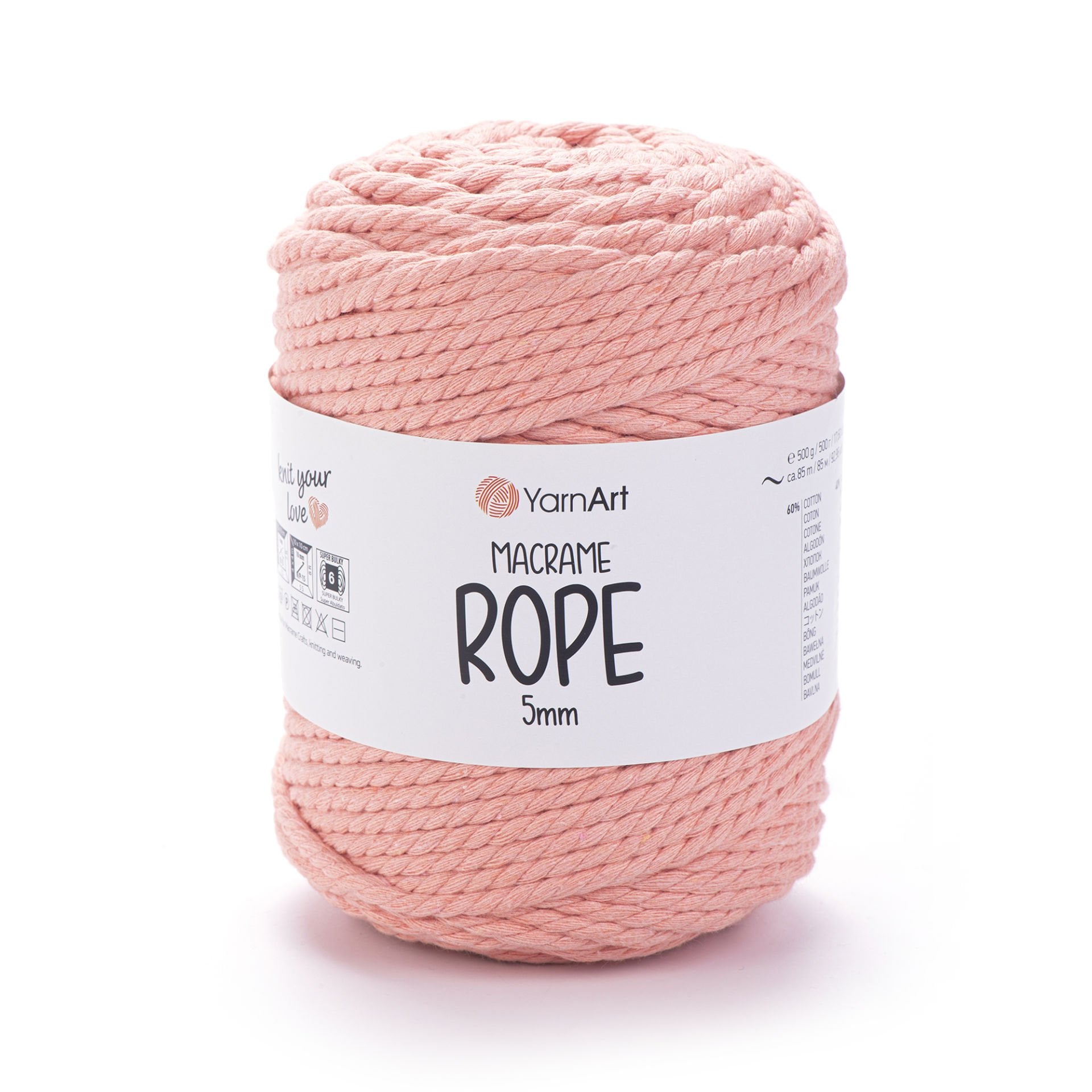 YARNART MACRAME ROPE 5 MM - MACRAME CORD PINKISH ORANGE - 767