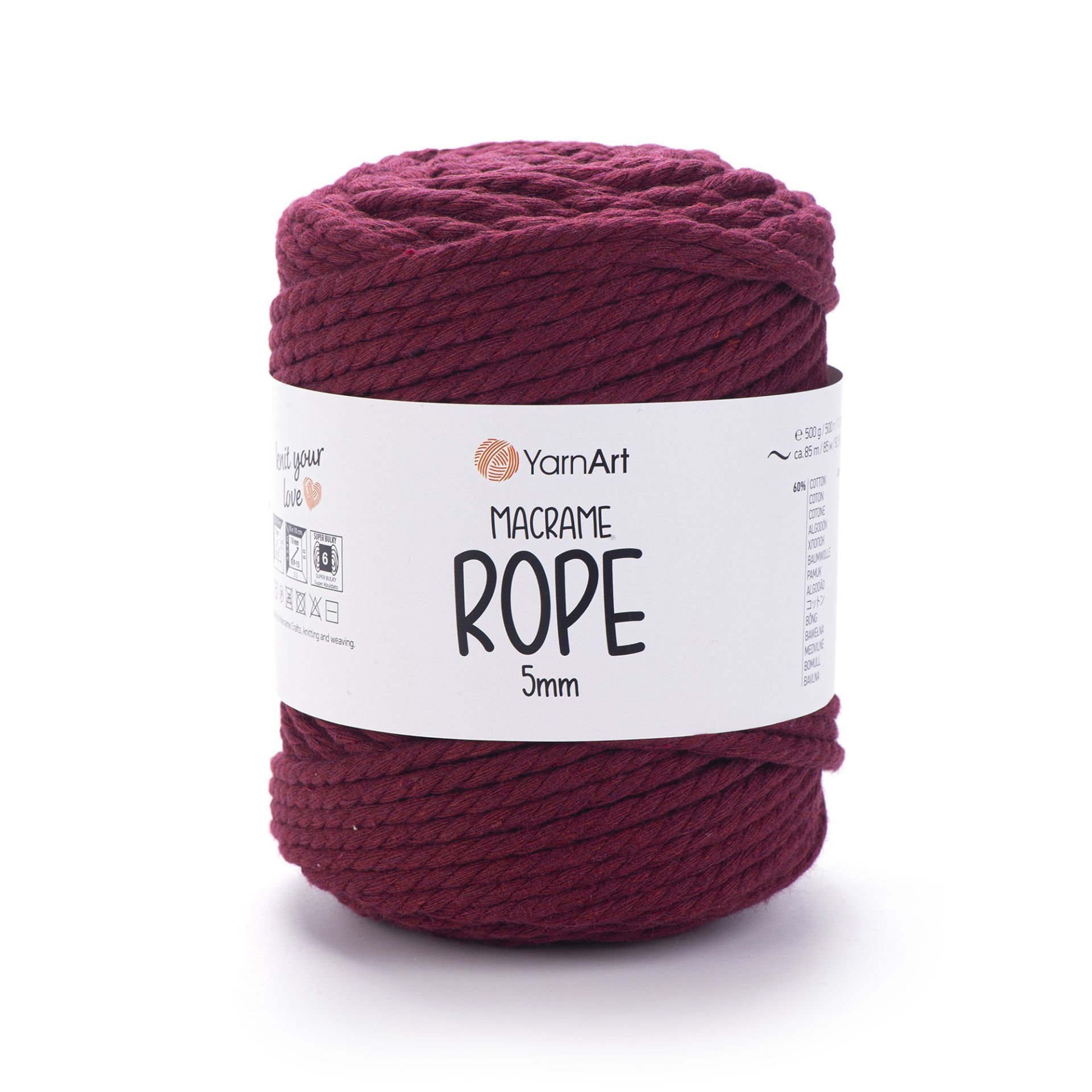 YARNART MACRAME ROPE 5 MM - MACRAME CORD CHERRY RED - 781