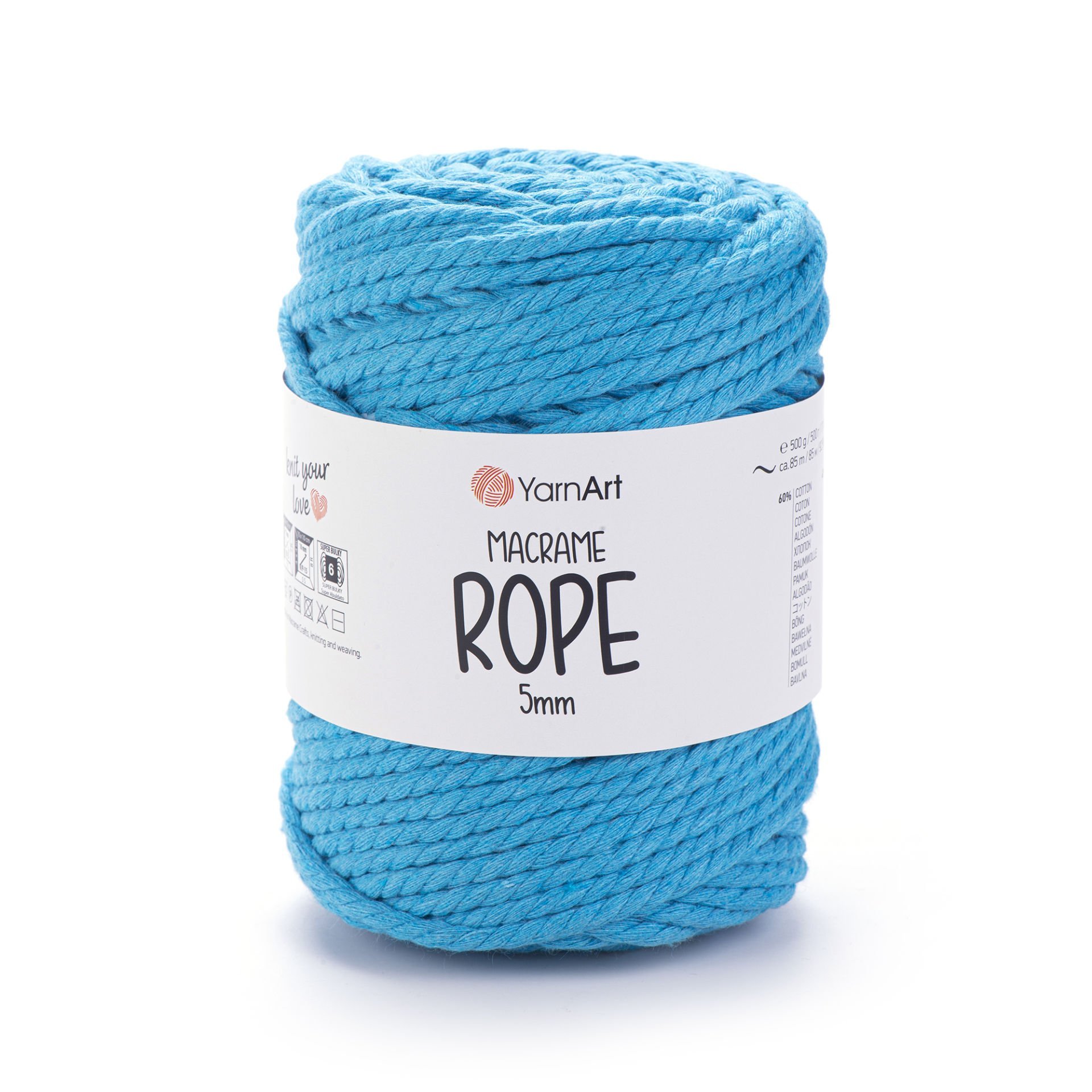 YARNART MACRAME ROPE 5 MM - MACRAME CORD BLUE - 763