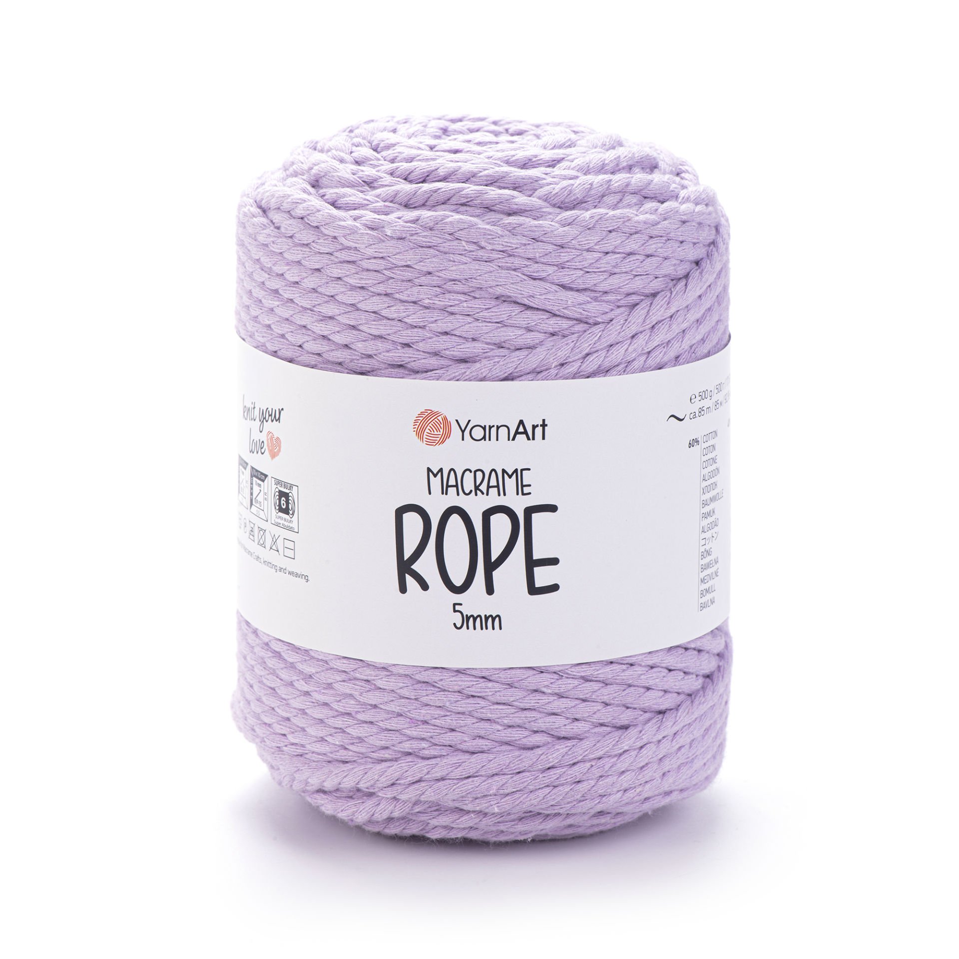 YARNART MACRAME ROPE 5 MM - MACRAME CORD LILAC - 765