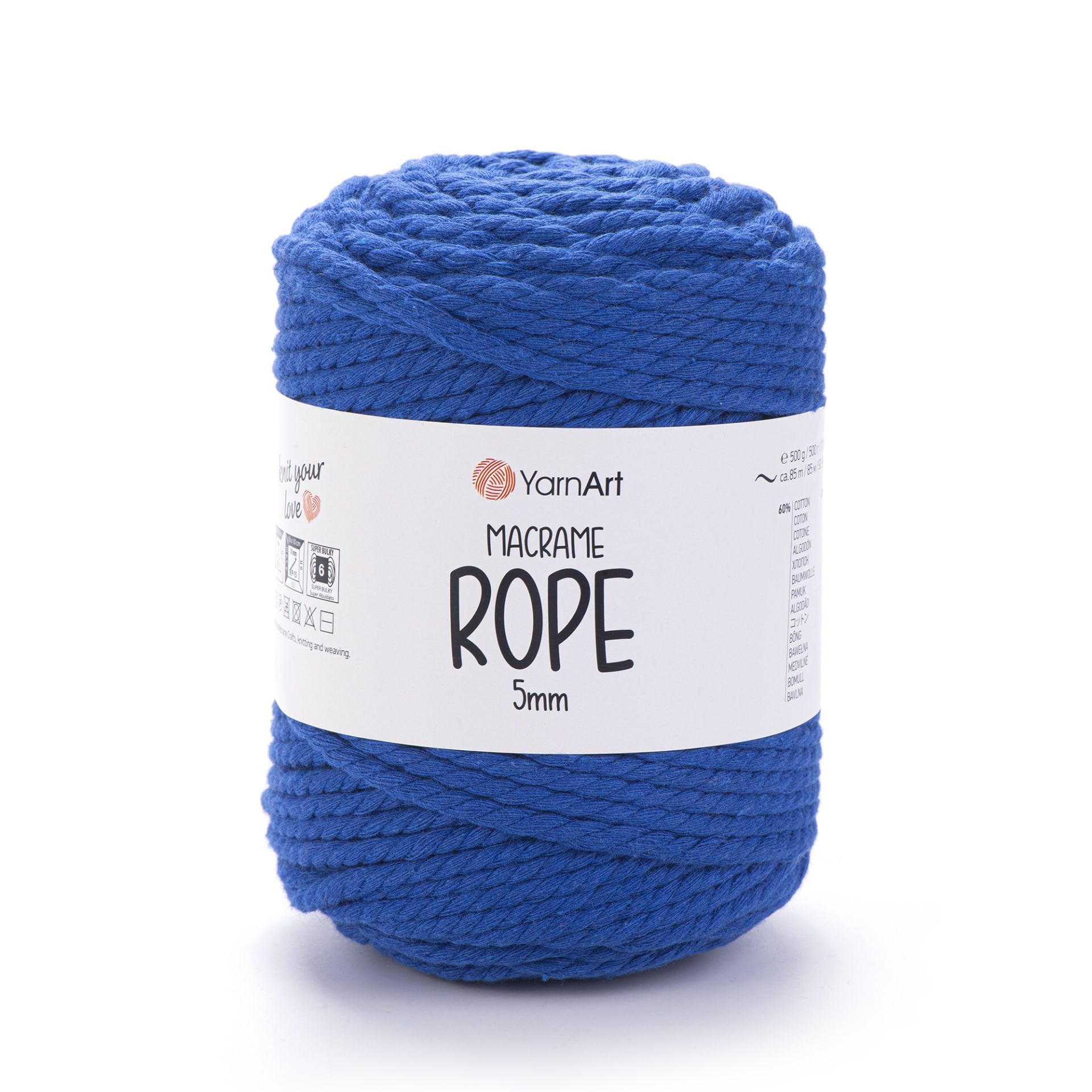YARNART MACRAME ROPE 5 MM - MACRAME CORD SAXE BLUE - 772