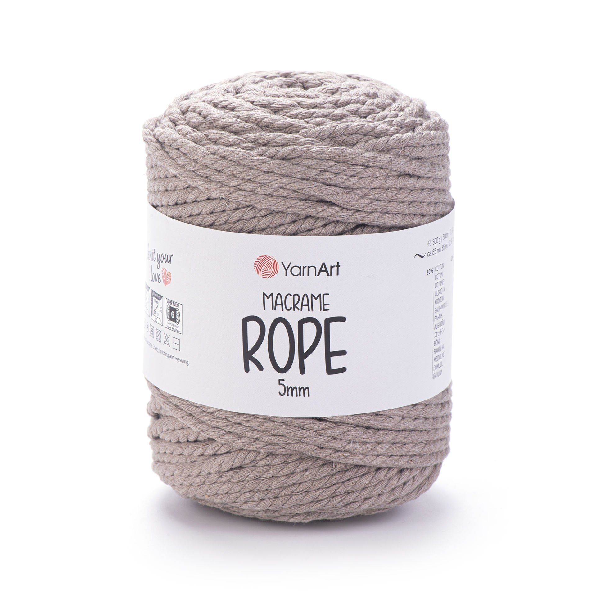 YARNART MACRAME ROPE 5 MM - MACRAME CORD MILKY BROWN - 768
