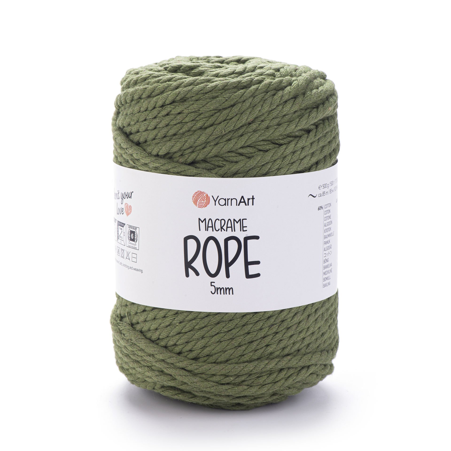 YARNART MACRAME ROPE 5 MM - MACRAME CORD OLIVE GREEN - 787