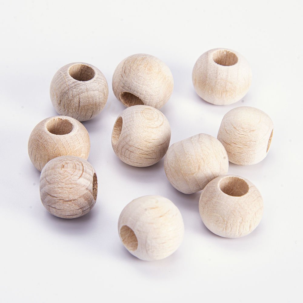 NATURAL WOODEN BEADS - 10 PCS 15 MM - 10 PIECES