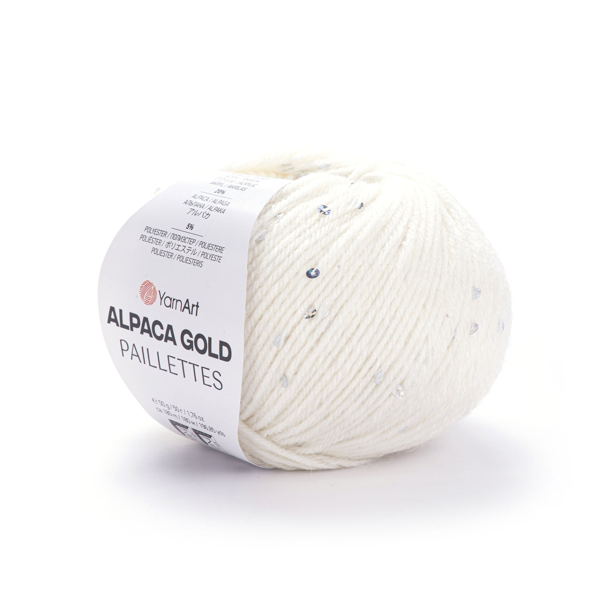 YARNART ALPACA GOLD PAILLETTES - KNITTING YARN WHITE - 9301