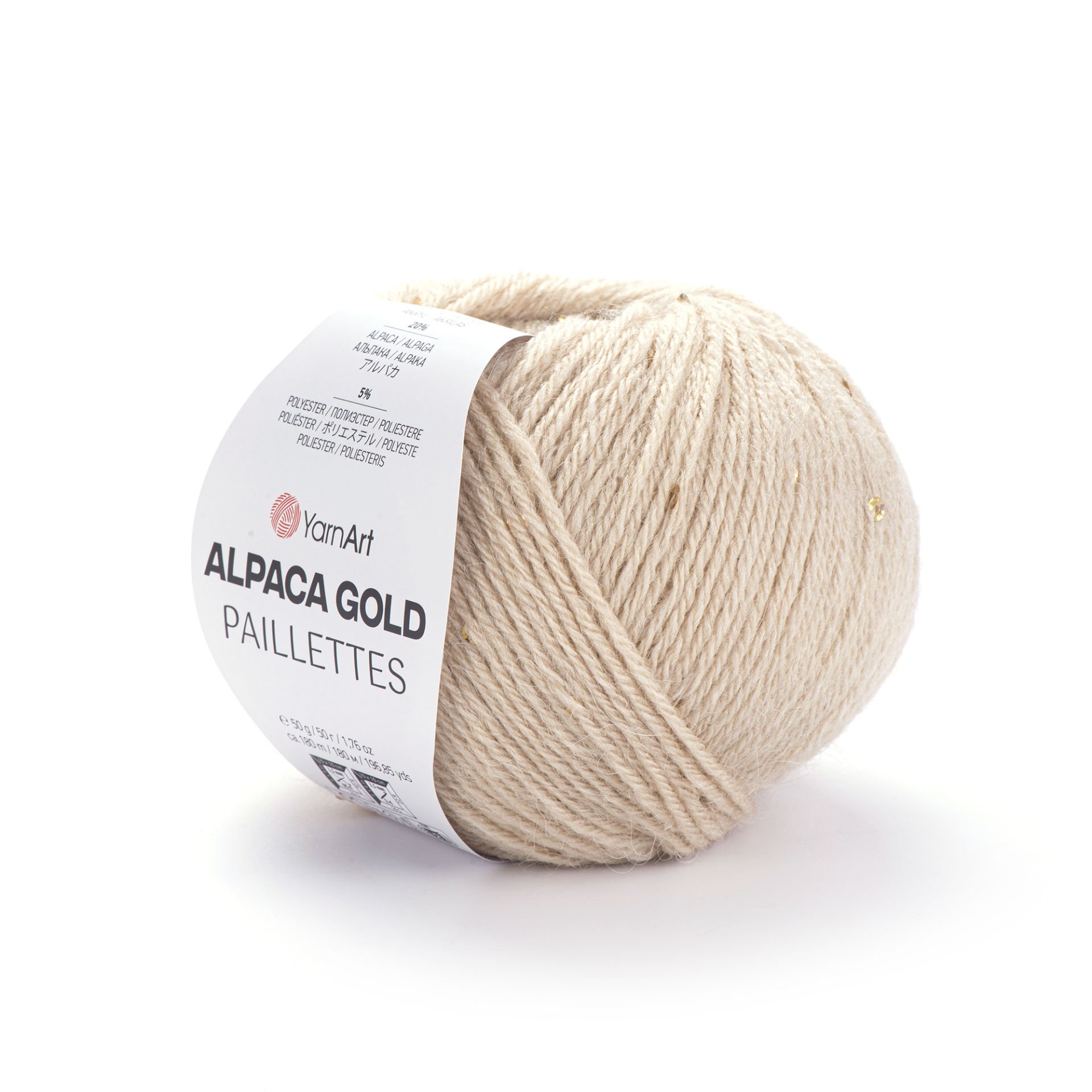 YARNART ALPACA GOLD PAILLETTES - KNITTING YARN CREAM - 9302