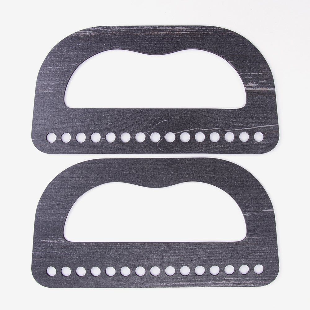 WOODEN BAG HANDLE - PERFORATED D MODEL - 2 PIECES 20X10 CM - BLACK