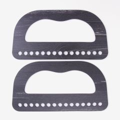 WOODEN BAG HANDLE - PERFORATED D MODEL - 2 PIECES 20X10 CM - BLACK